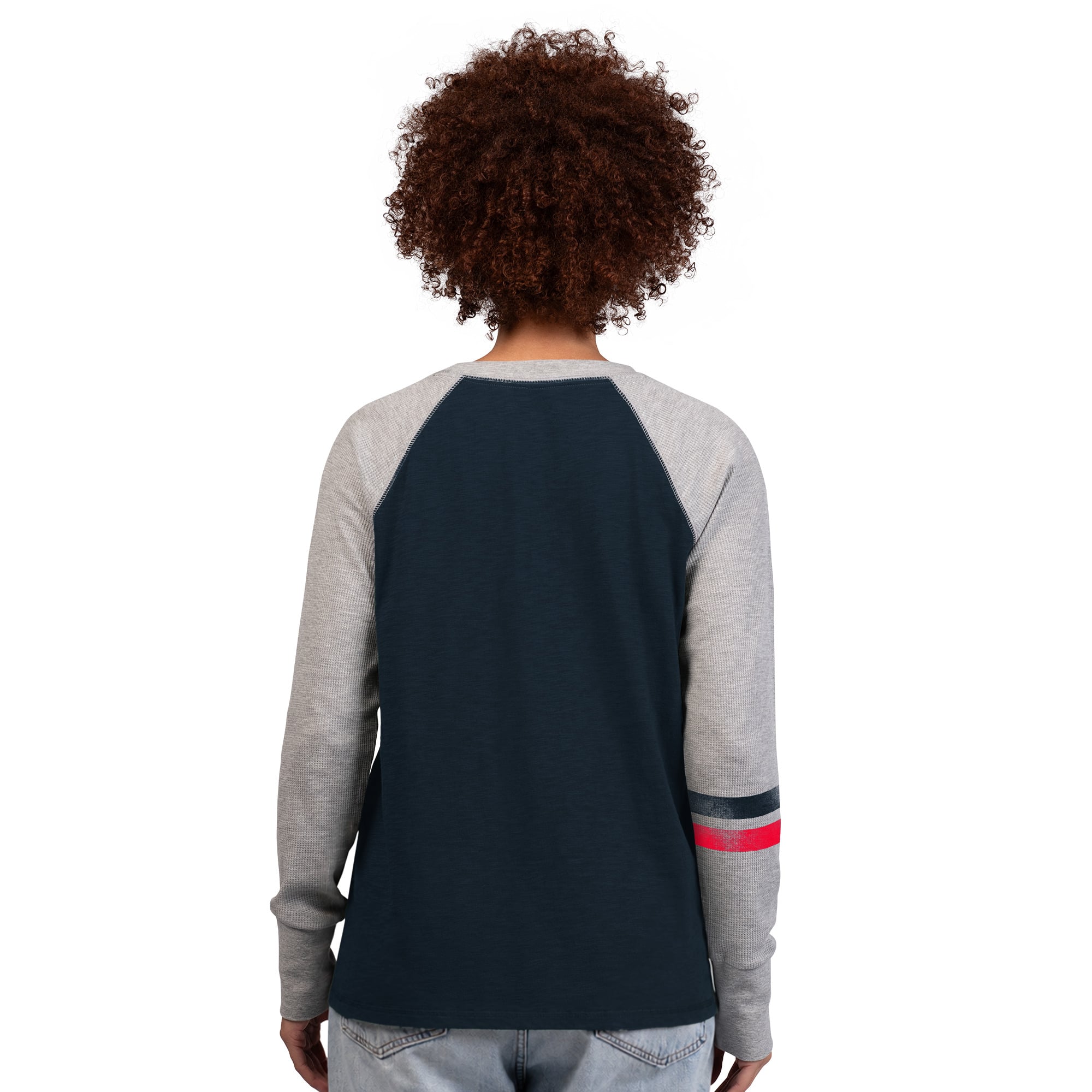 T-shirt à manches longues raglan en maille gaufrée Starter pour femmes, bleu marine/gris, Houston Texans