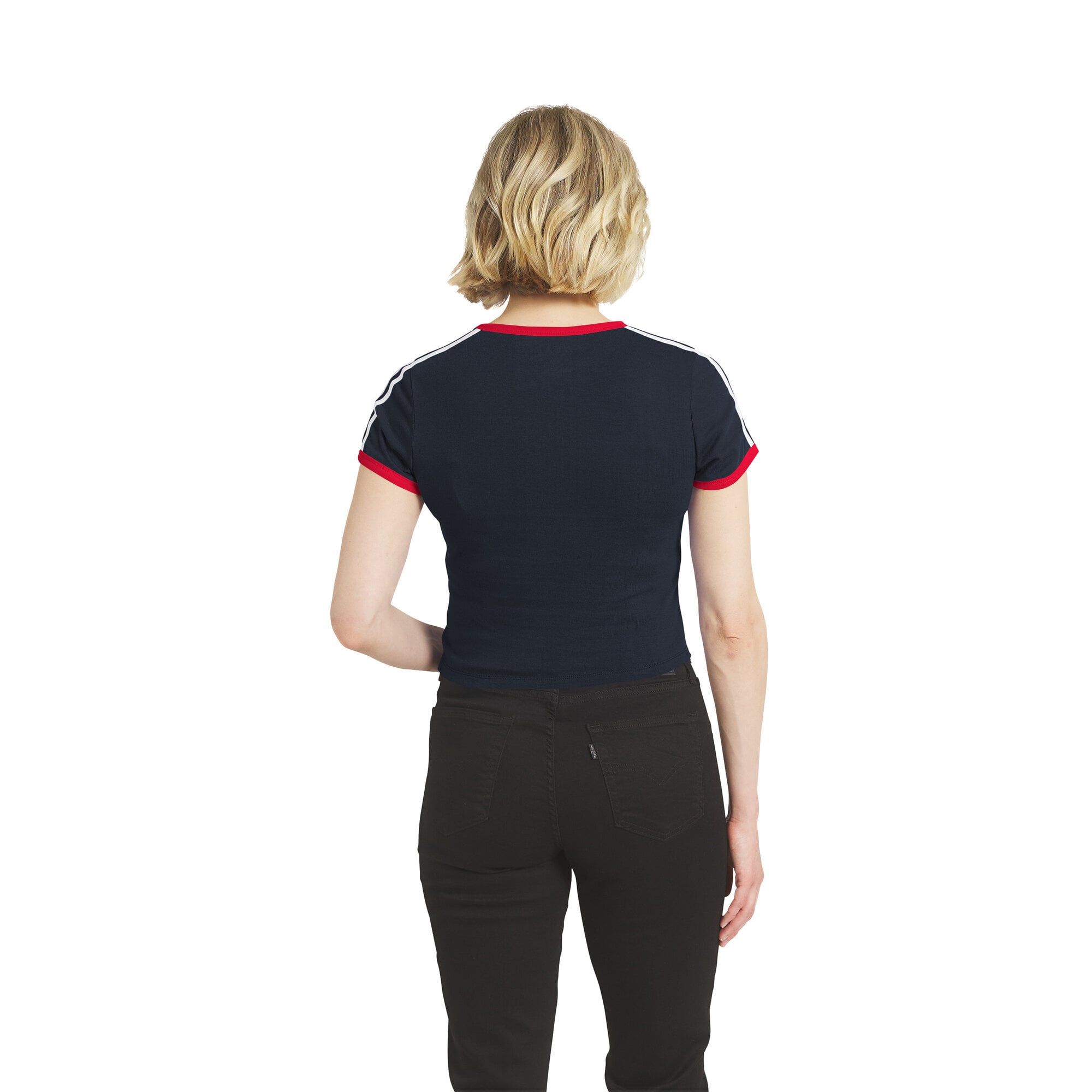Women's WEAR by Erin Andrews Navy Houston Texans Cropped Throwback Ringer Baby T-Shirt