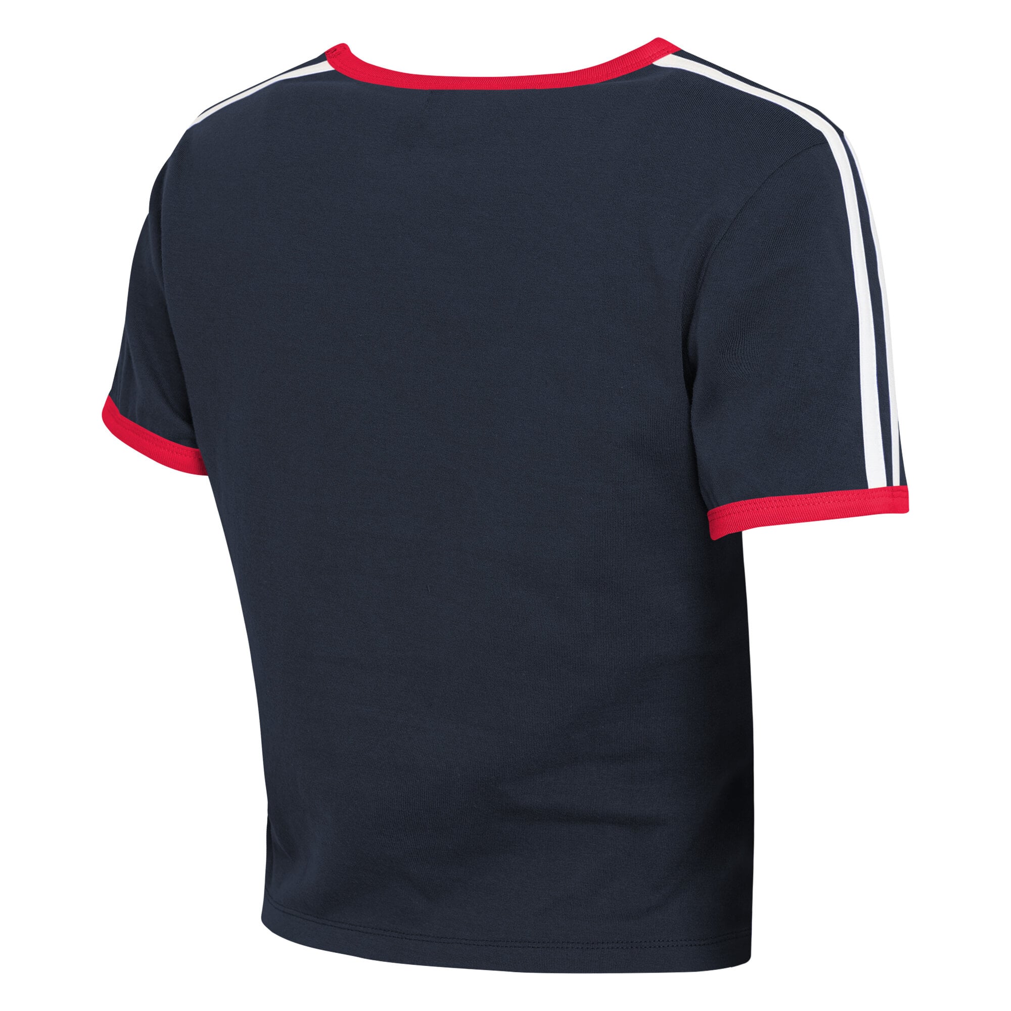 Women's WEAR by Erin Andrews Navy Houston Texans Cropped Throwback Ringer Baby T-Shirt