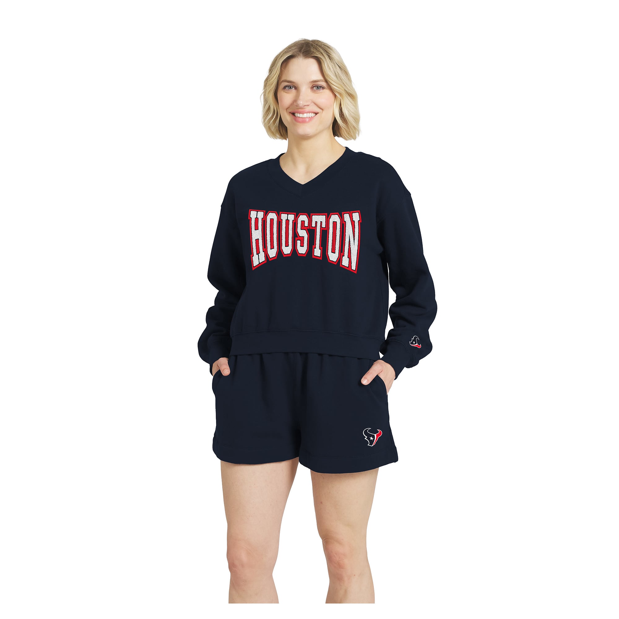 Women's WEAR by Erin Andrews Navy Houston Texans Fleece V-Neck Lounge Set