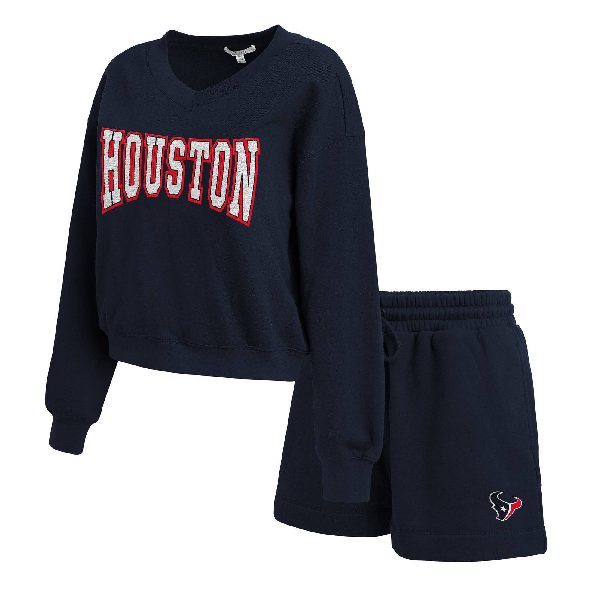 Women's WEAR by Erin Andrews Navy Houston Texans Fleece V-Neck Lounge Set