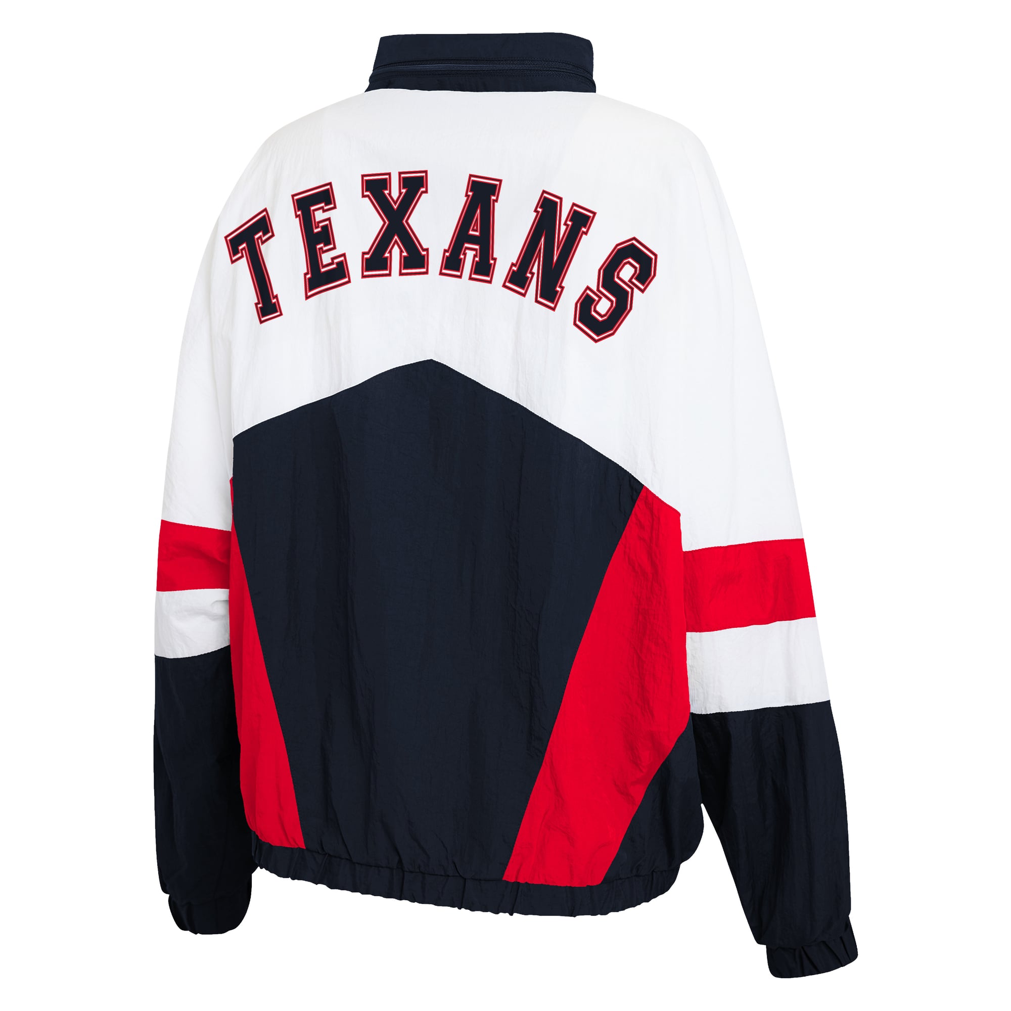 Women's WEAR by Erin Andrews  White/Navy Houston Texans Crinkle Full-Snap Hooded Windbreaker Jacket
