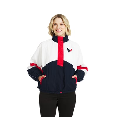  Houston Texans WEAR by Erin Andrews Women's Crinkle Full-Snap Hooded Windbreaker Jacket - White/Navy