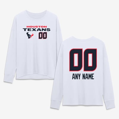 Houston Texans Women's Touchdown Wordmark Personalized Name & Number Long Sleeve T-Shirt - White