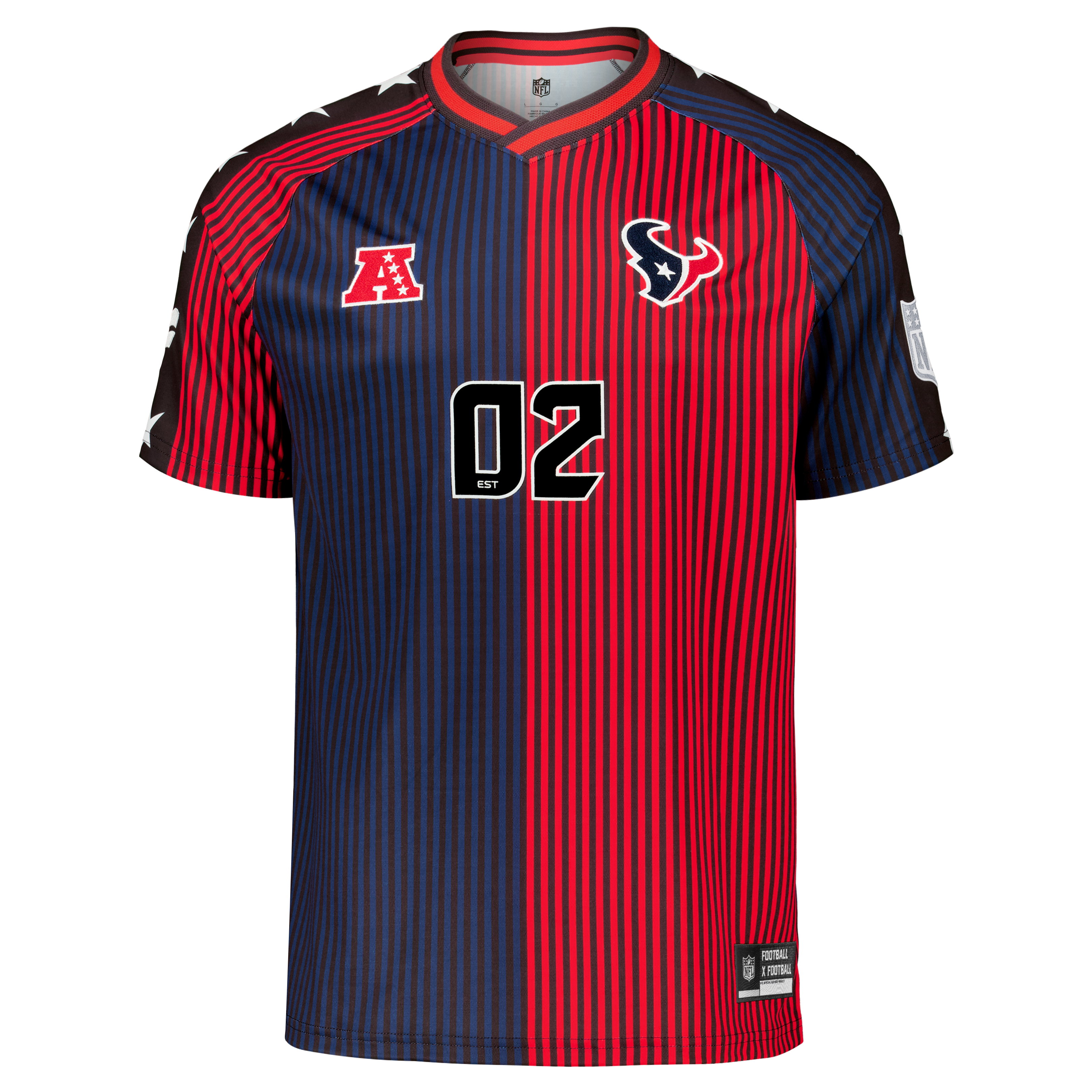 Youth Fanatics Navy/Red Houston Texans Football x V-Neck Fan Top