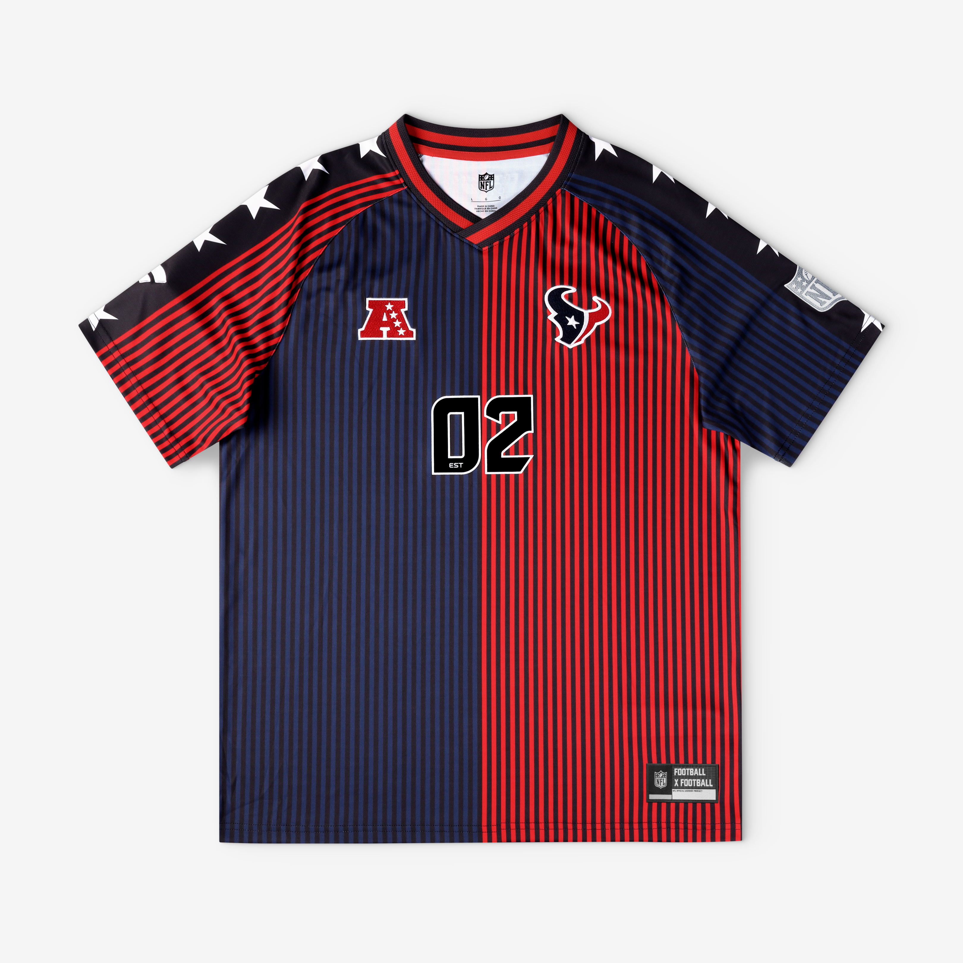 Youth Fanatics Navy/Red Houston Texans Football x V-Neck Fan Top