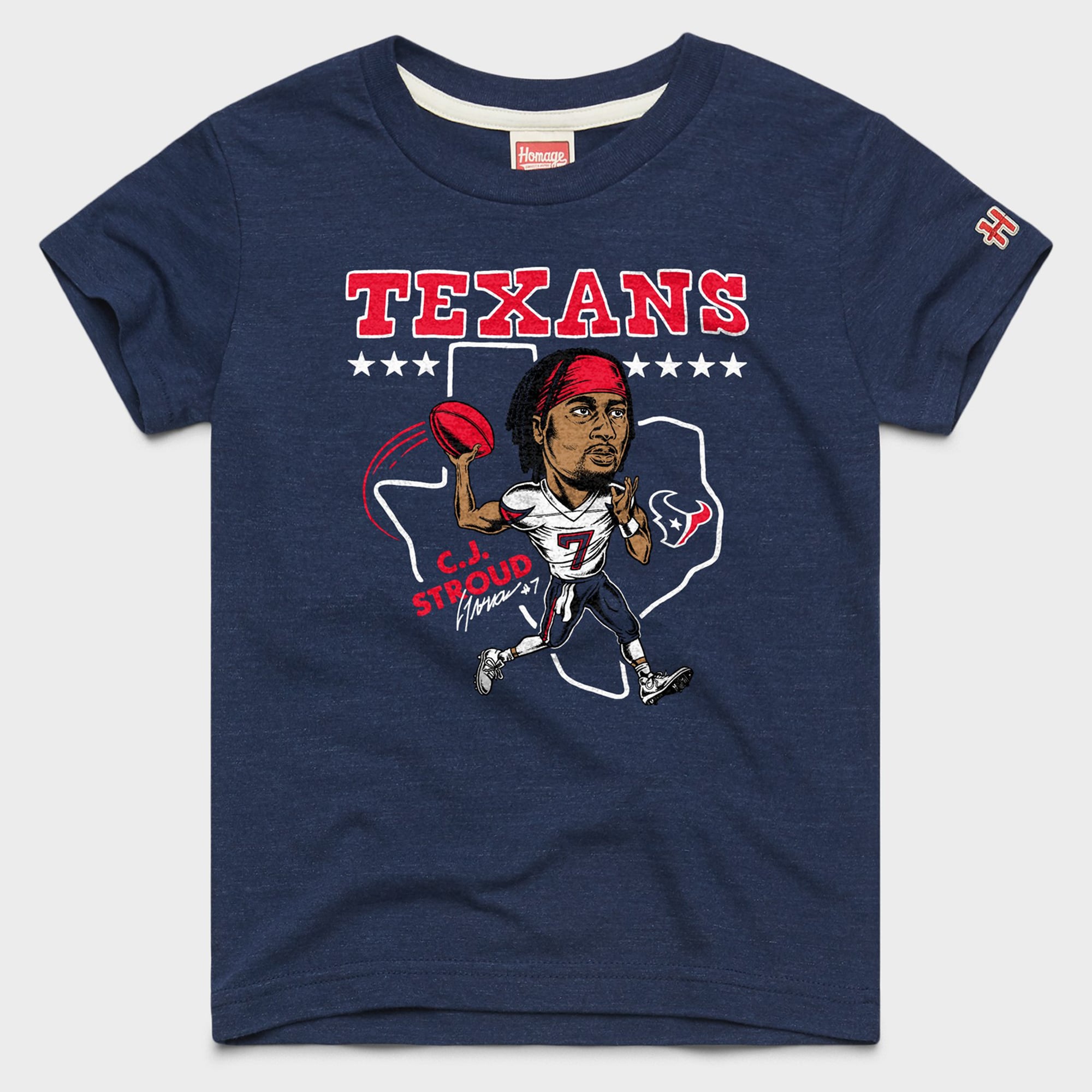 Youth Homage C.J. Stroud Navy Houston Texans Caricature T-Shirt