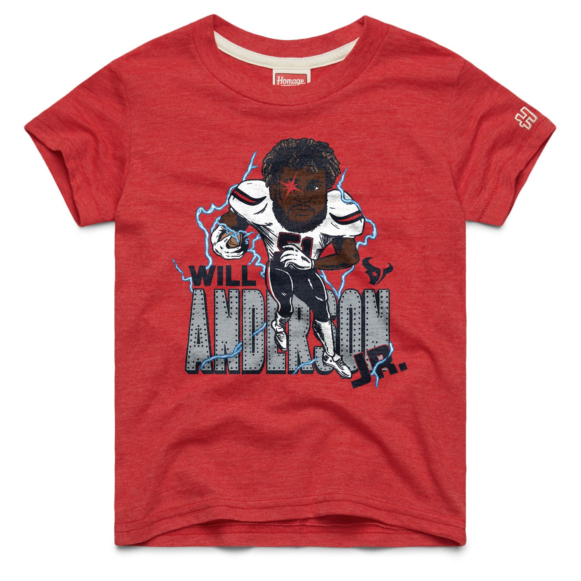 T-shirt caricature rouge des Houston Texans, hommage à Will Anderson Jr.