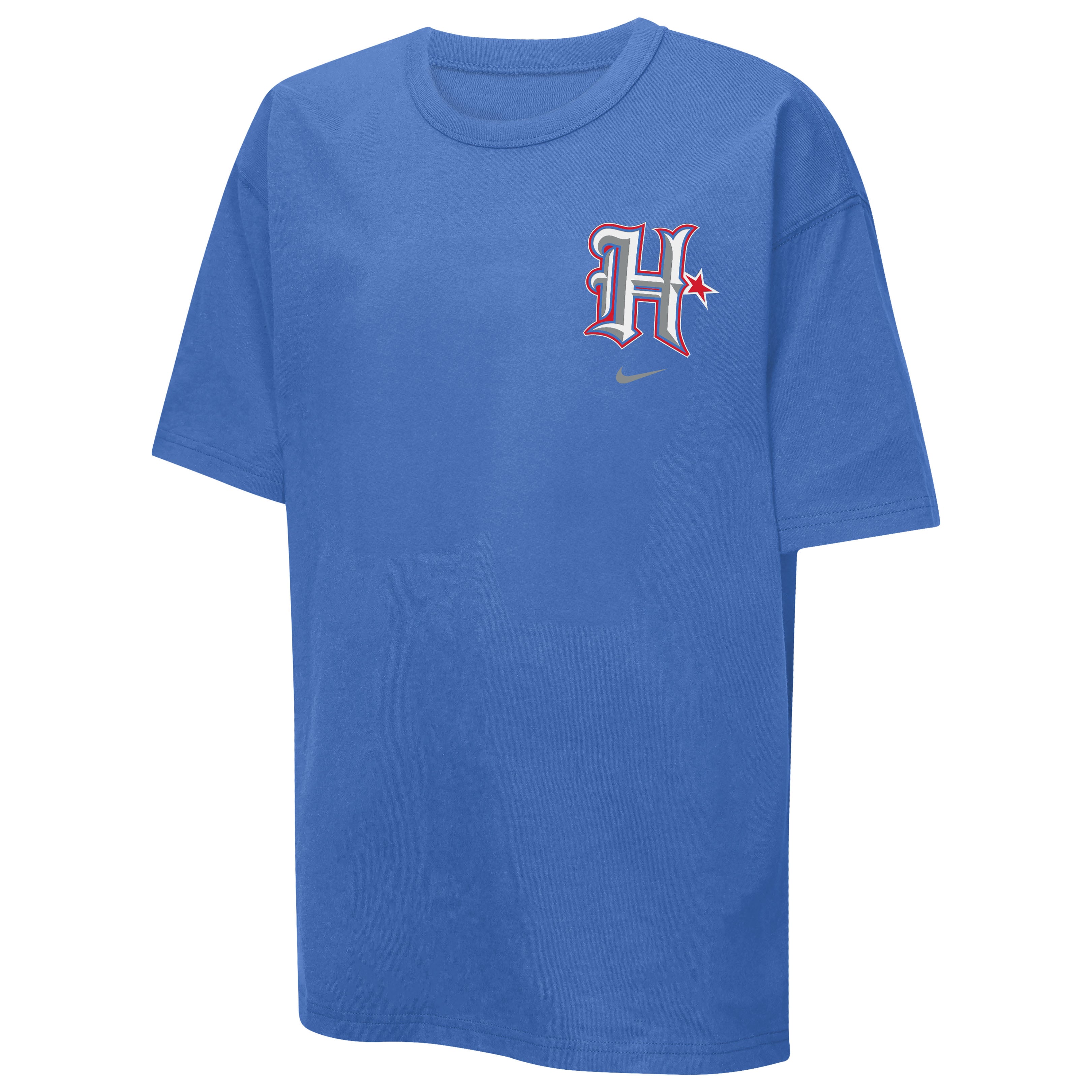 T-shirt Nike Max90 bleu pour enfant, collection Houston Texans 2026 Rivalries, avec casque.