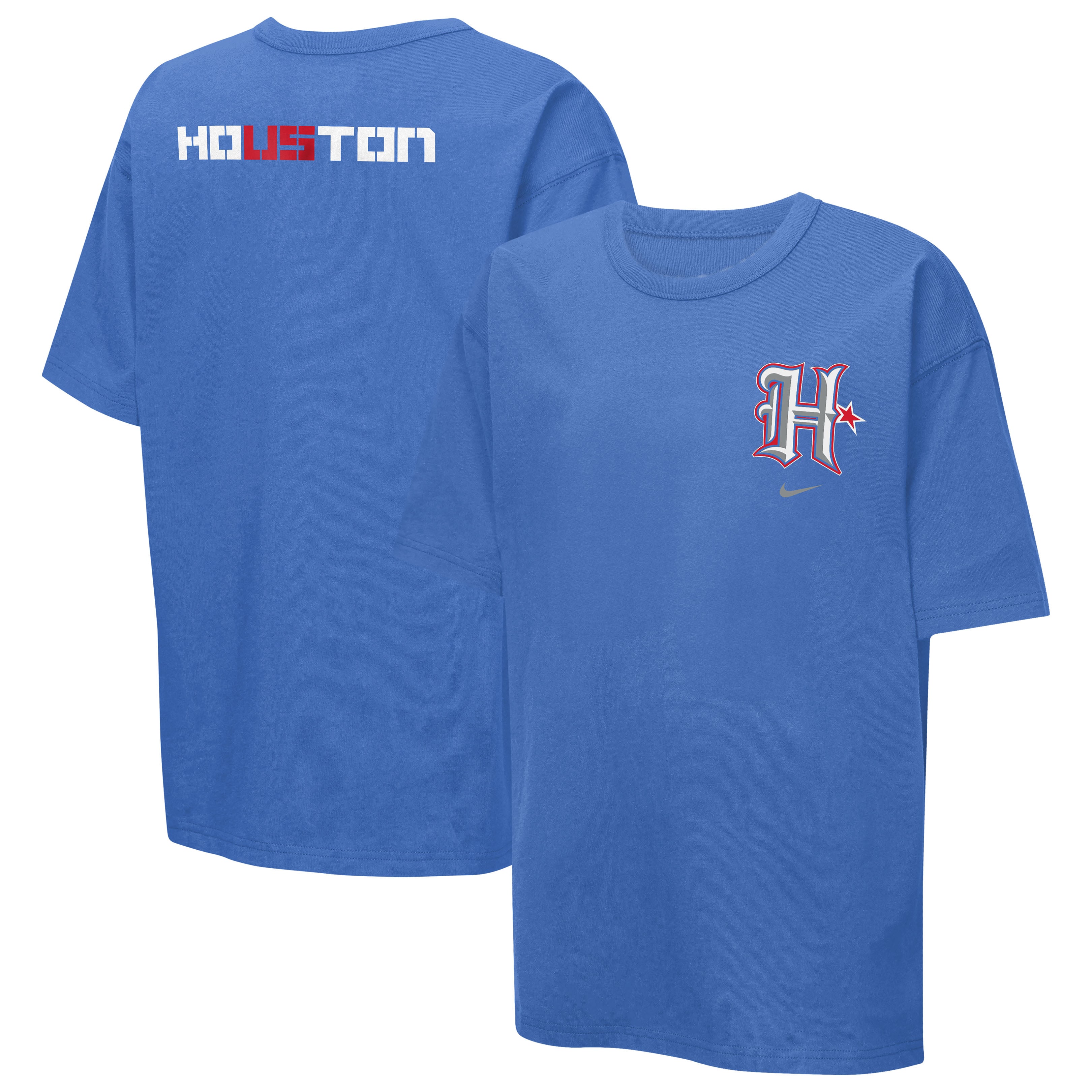 T-shirt Nike Max90 bleu pour enfant, collection Houston Texans 2026 Rivalries, avec casque.