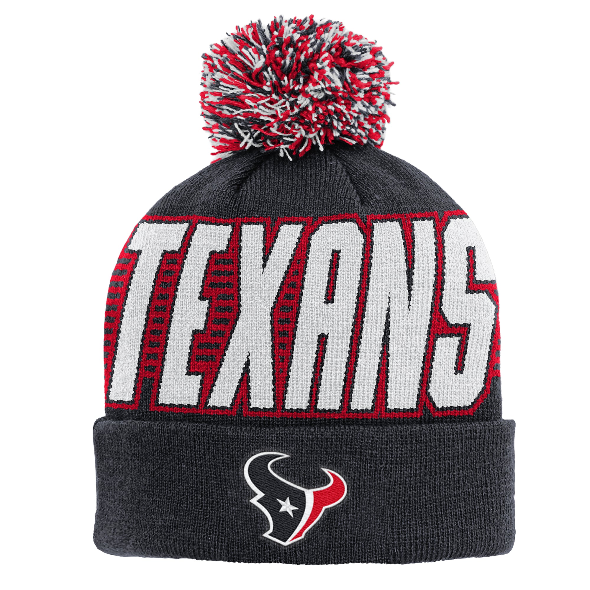 Bonnet à revers bleu marine Houston Texans pour enfant Outerstuff avec pompon