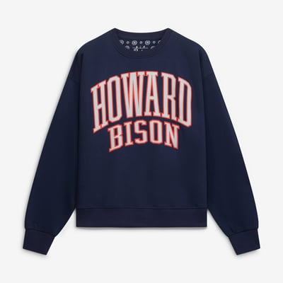 Howard Bison Pressbox Women's Oversized Janise Arch Over Logo Fleece Sweatshirt - Navy