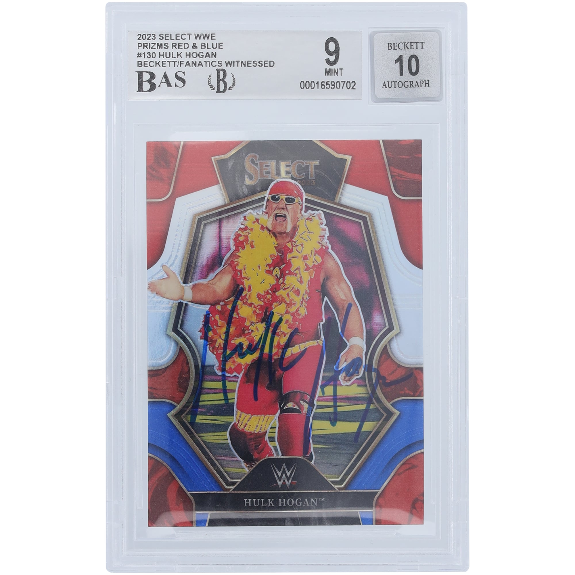 Hulk Hogan WWE Autographed 2023 Panini Select Red & Blue Prizm 