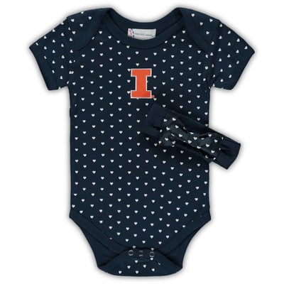 Illinois Fighting Illini Girls Newborn & Infant Hearts Bodysuit & Headband Set - Navy