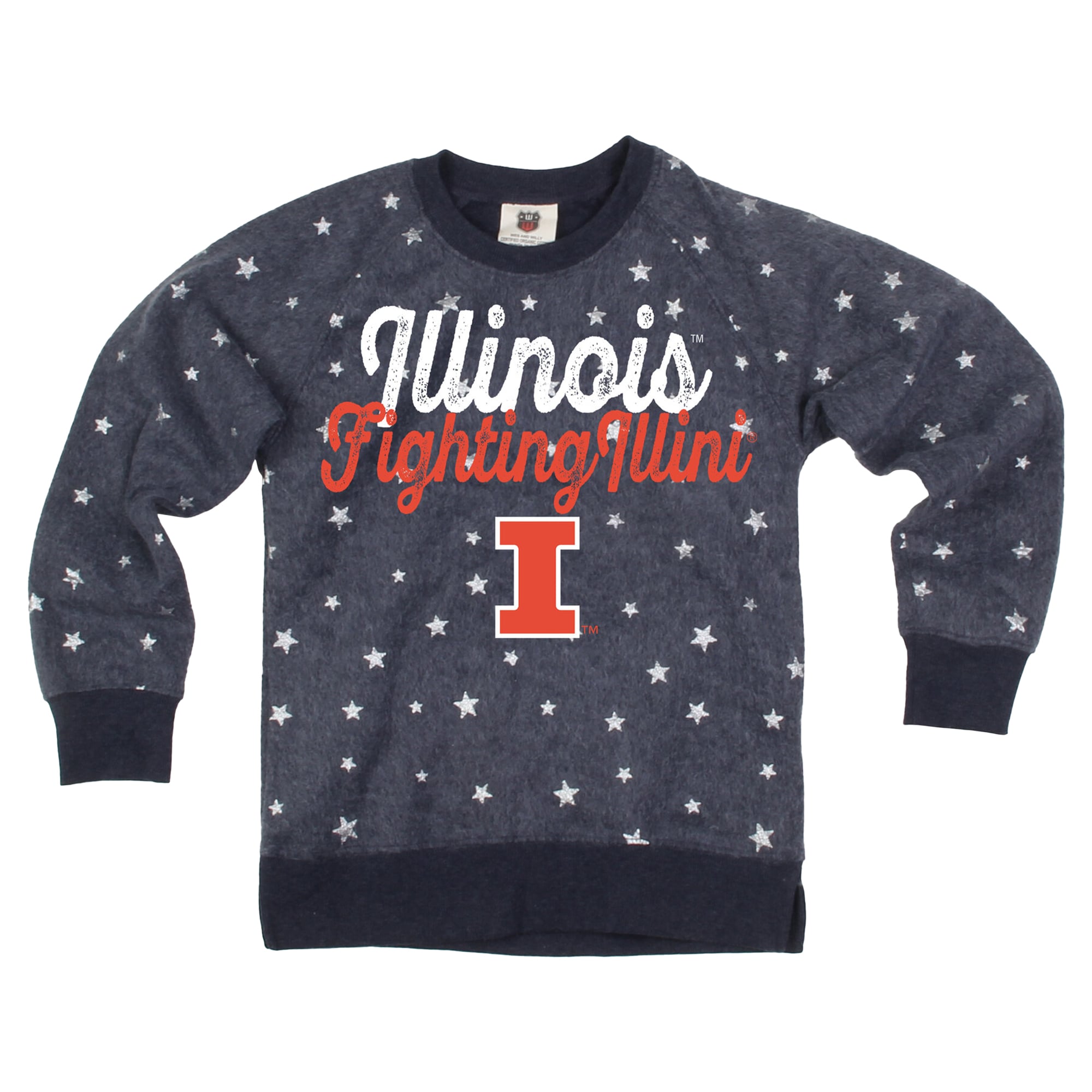 Girls Youth Wes & Willy Navy Illinois Fighting Illini Shimmer Star Reverse Fleece Sweatshirt