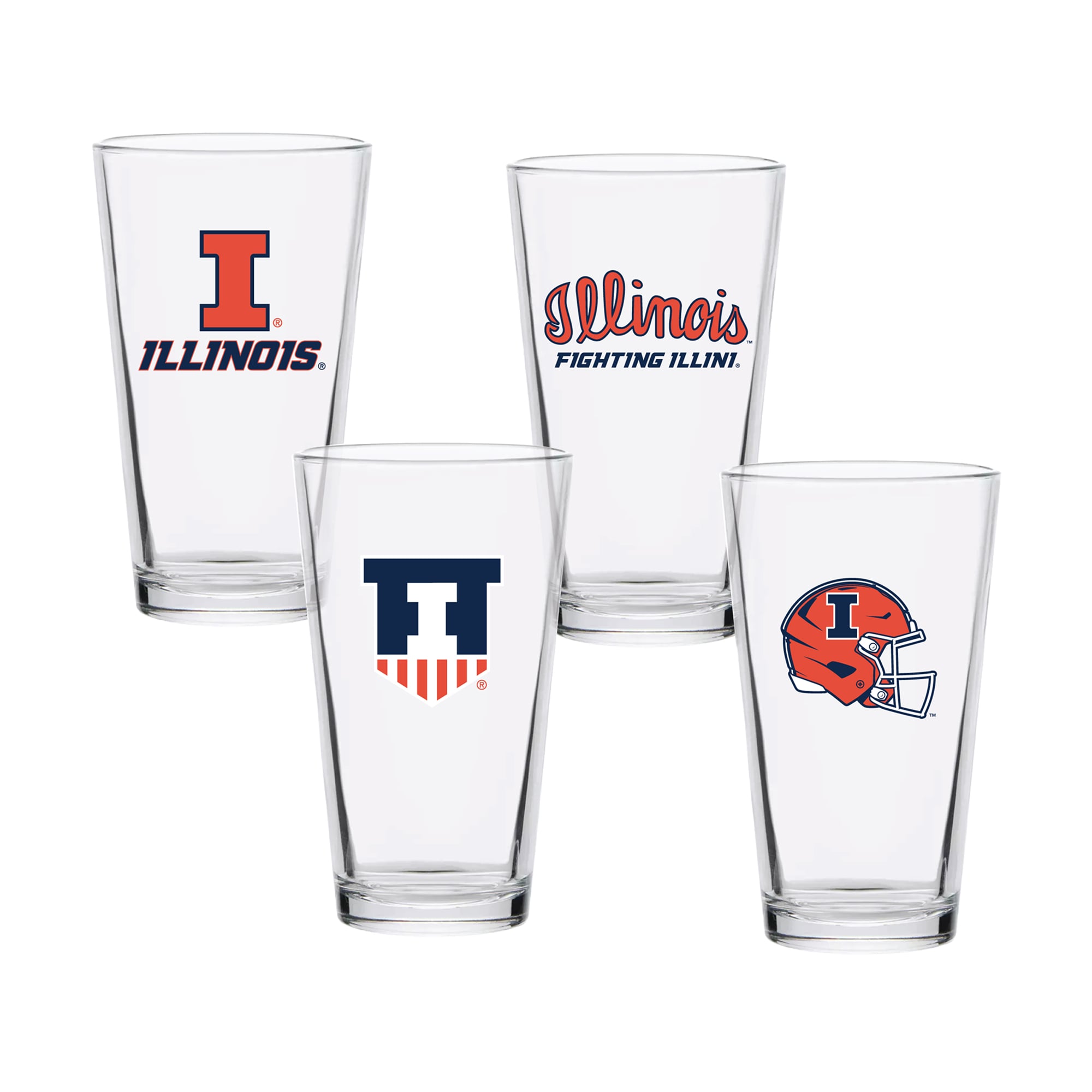 Ensemble de quatre verres à bière de collection Illinois Fighting Illini de 473 ml (16 oz).