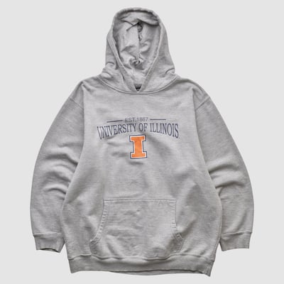 Illinois Fighting Illini College Ware USA 2000s Hooded Pullover Sweatshirt - Heather Gray - XS by Fanatics Real Vintage
