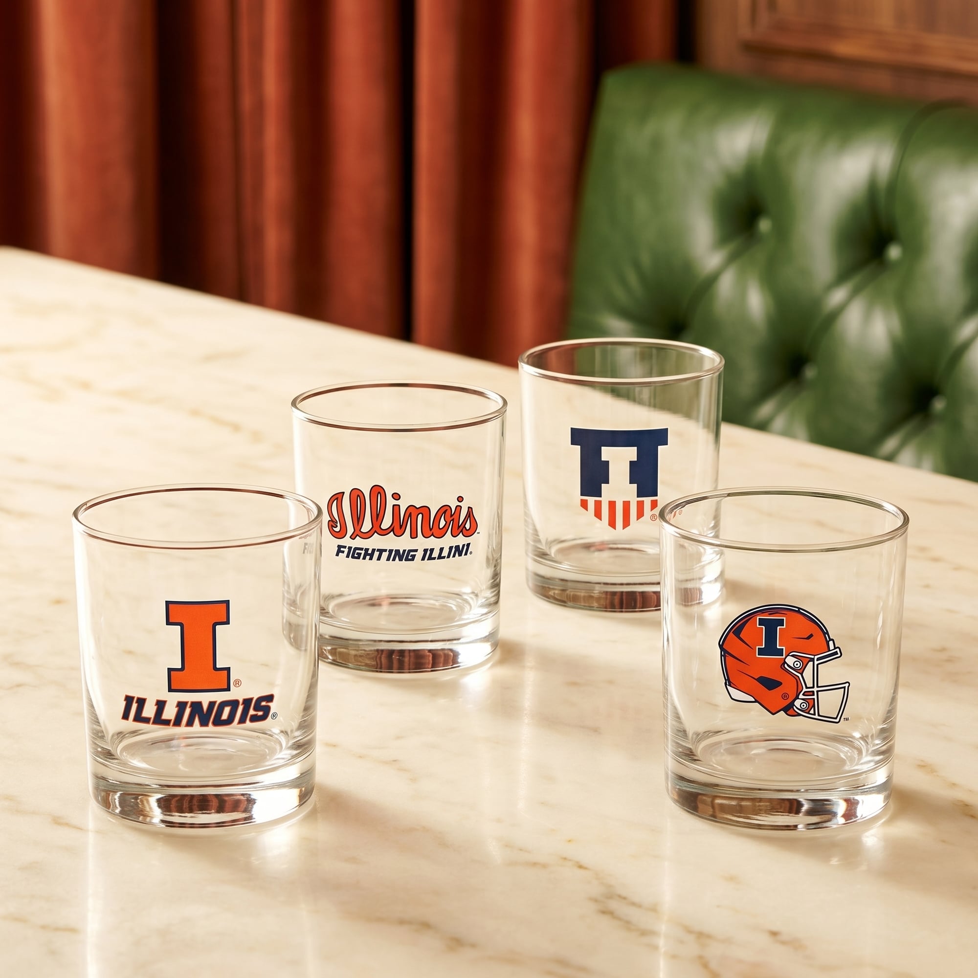 Coffret de 4 verres à whisky de collection Indigo Falls Illinois Fighting Illini Core