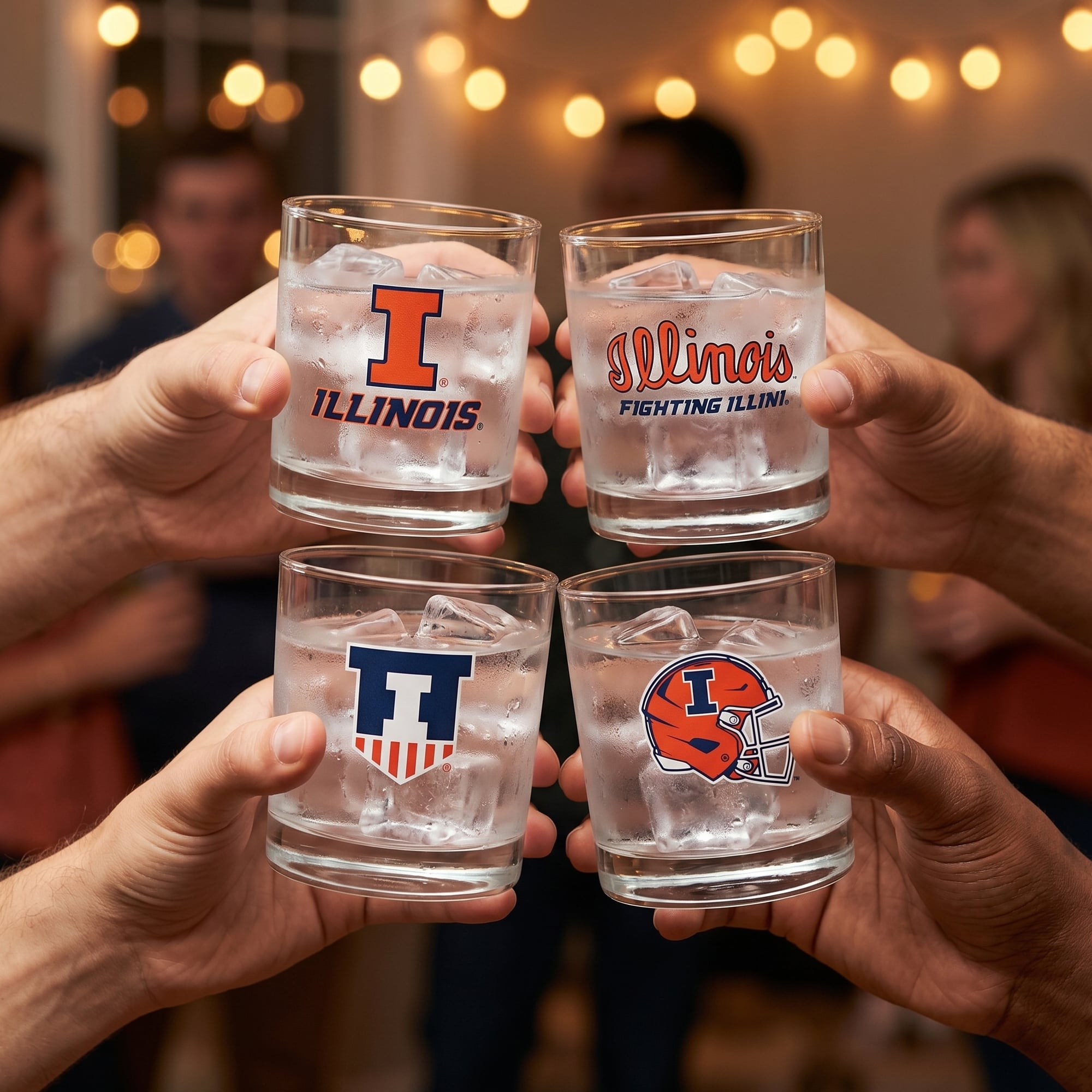 Coffret de 4 verres à whisky de collection Indigo Falls Illinois Fighting Illini Core