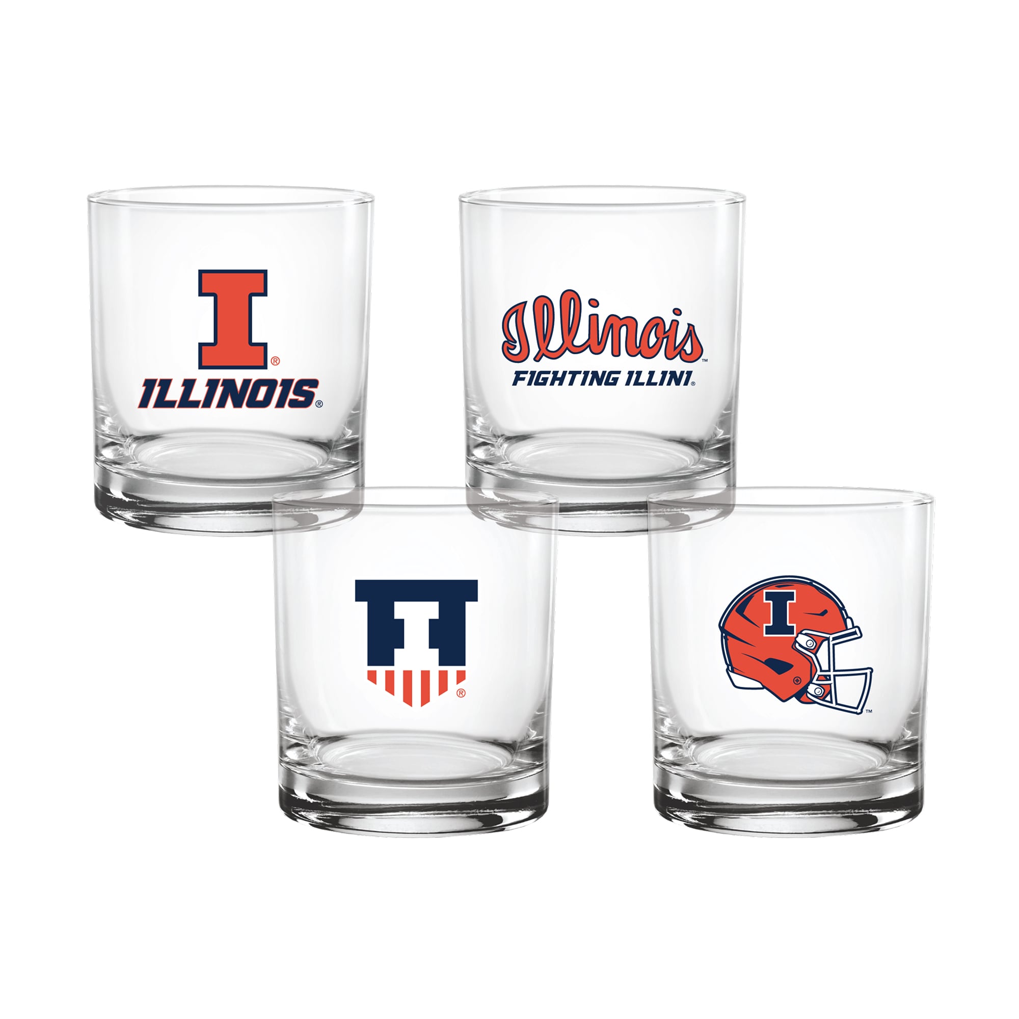 Coffret de 4 verres à whisky de collection Indigo Falls Illinois Fighting Illini Core
