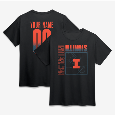 Illinois Fighting Illini  Home Court Pop Personalized Any Name & Number T-Shirt - Black