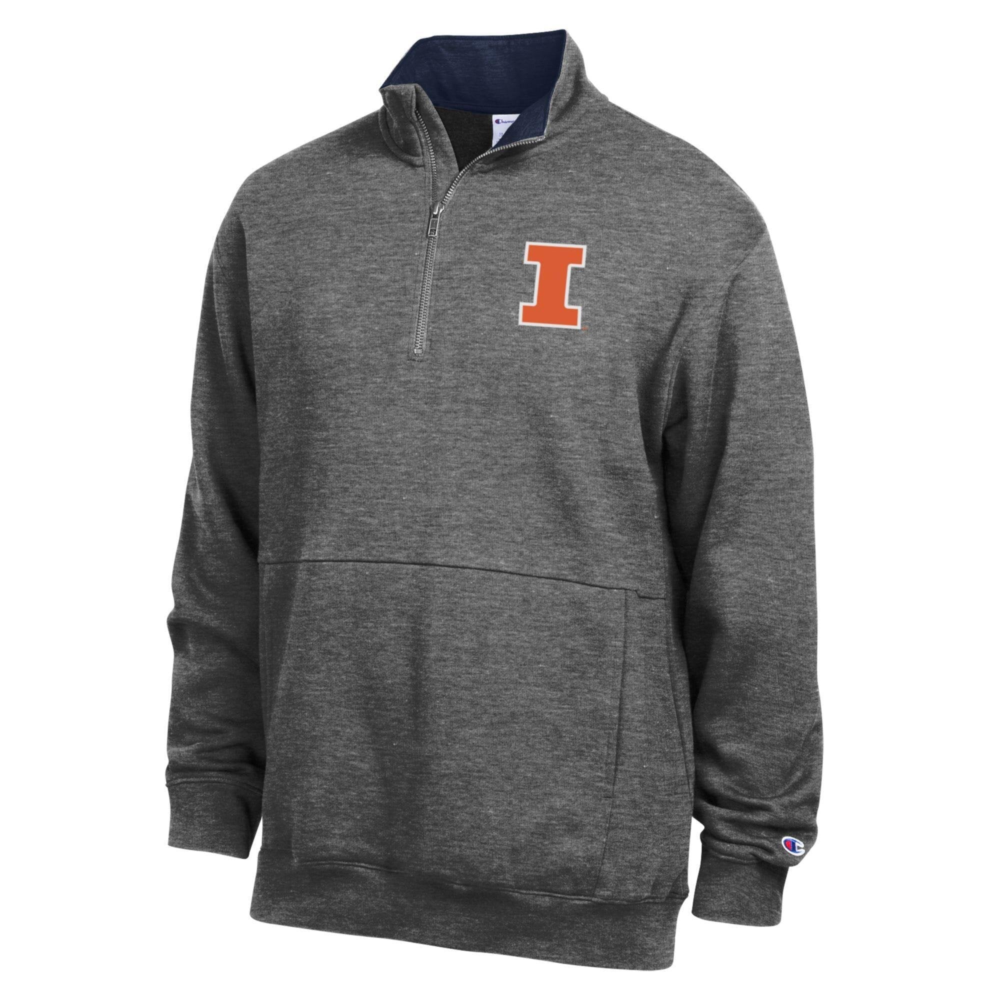 Pull-over à col zippé en polaire Champion Charcoal Illinois Fighting Illini pour homme