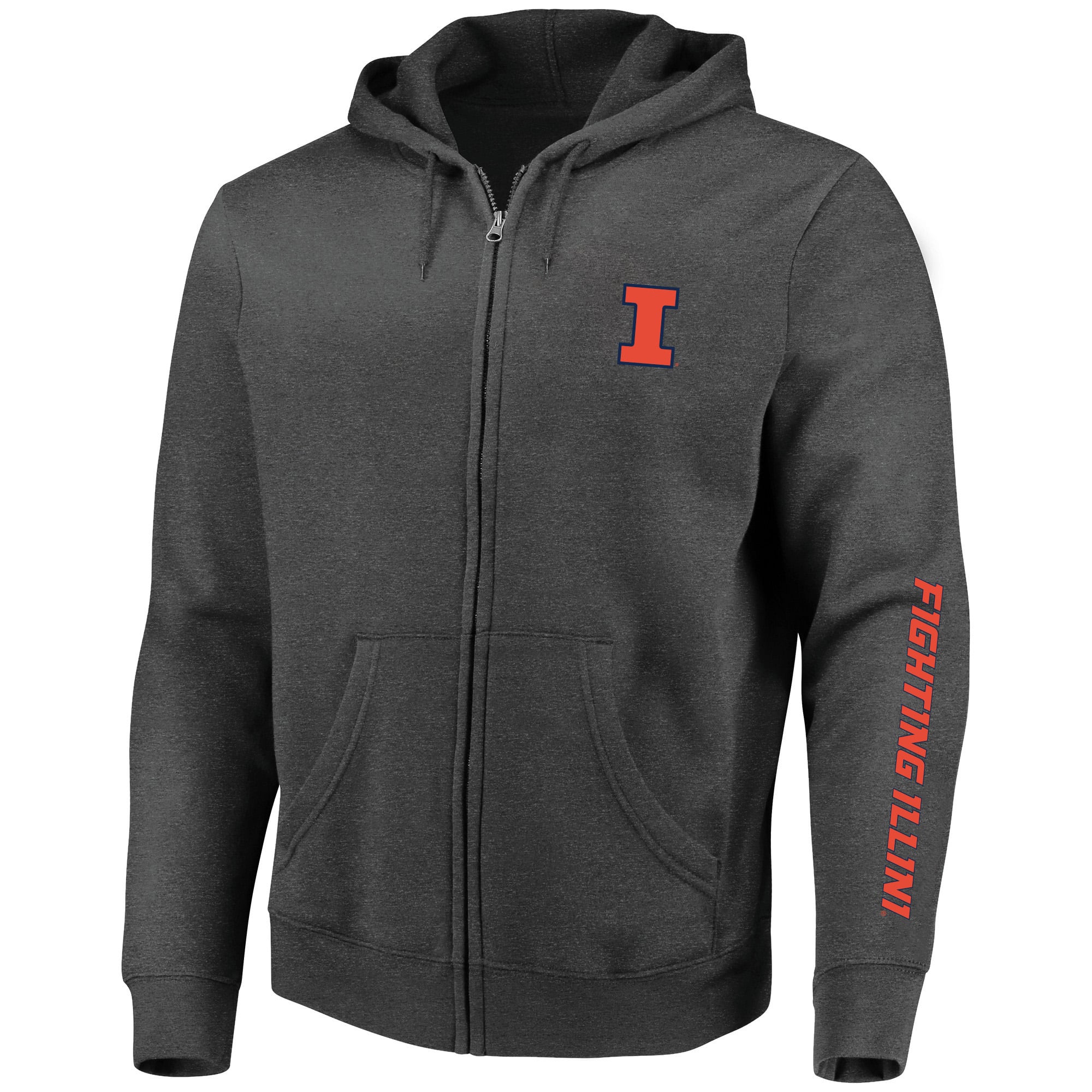 Sweat à capuche zippé Champion Heather Charcoal pour homme, Illinois Fighting Illini, grandes tailles
