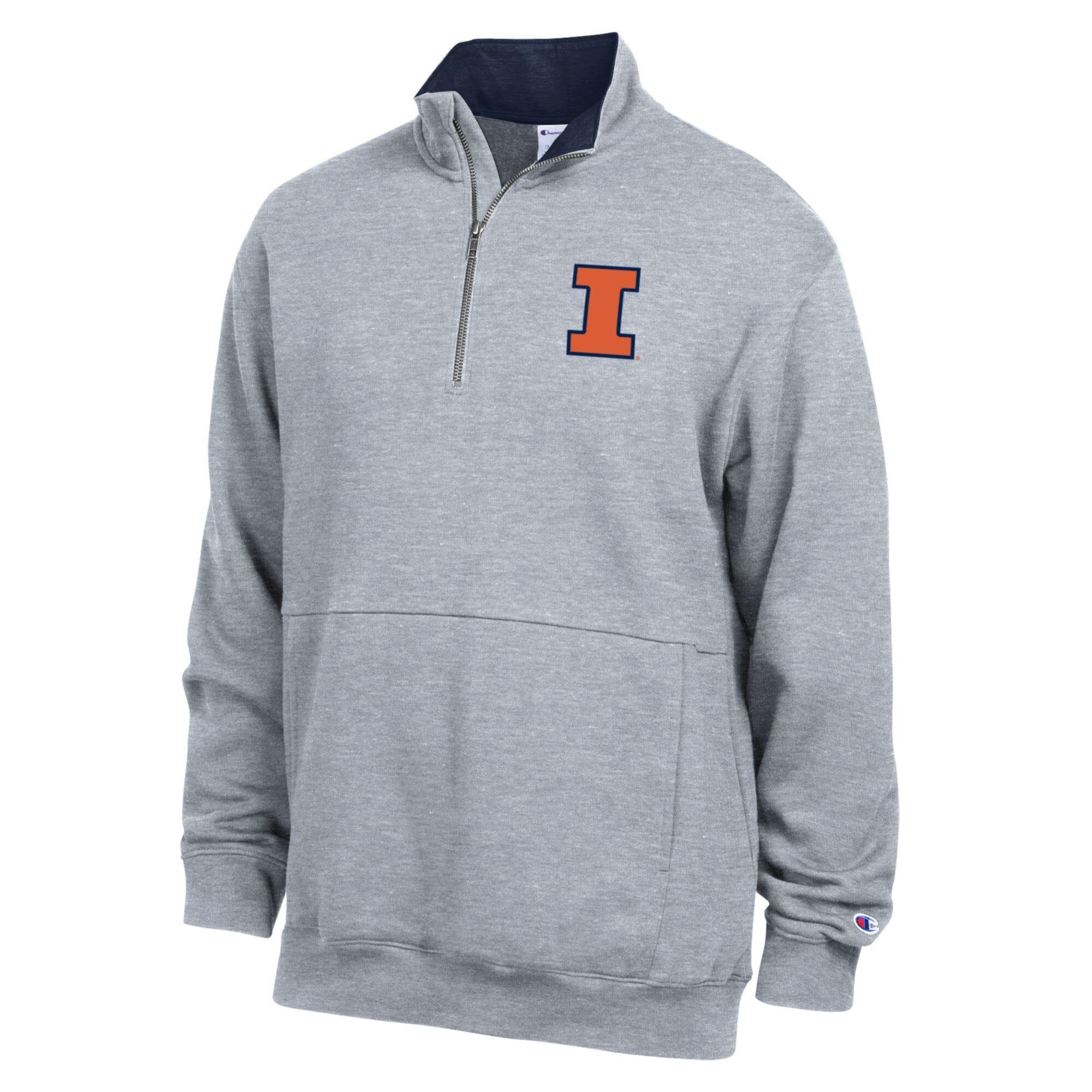 Men's Champion  Heather Gray Illinois Fighting Illini Fleece Quarter-Zip Pullover