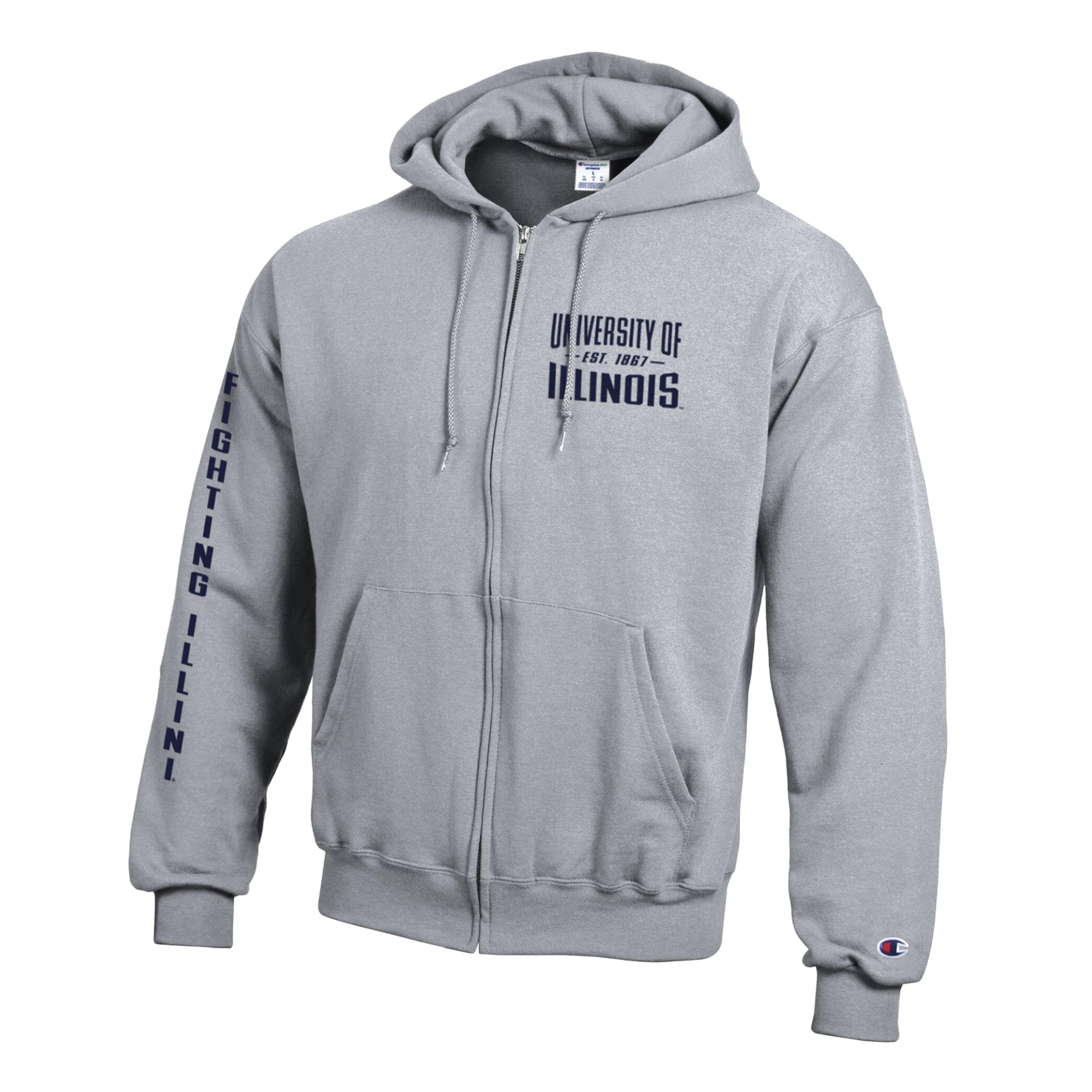 Men's Champion Heather Gray Illinois Fighting Illini Varsity Powerblend Full-Zip Fleece Hoodie