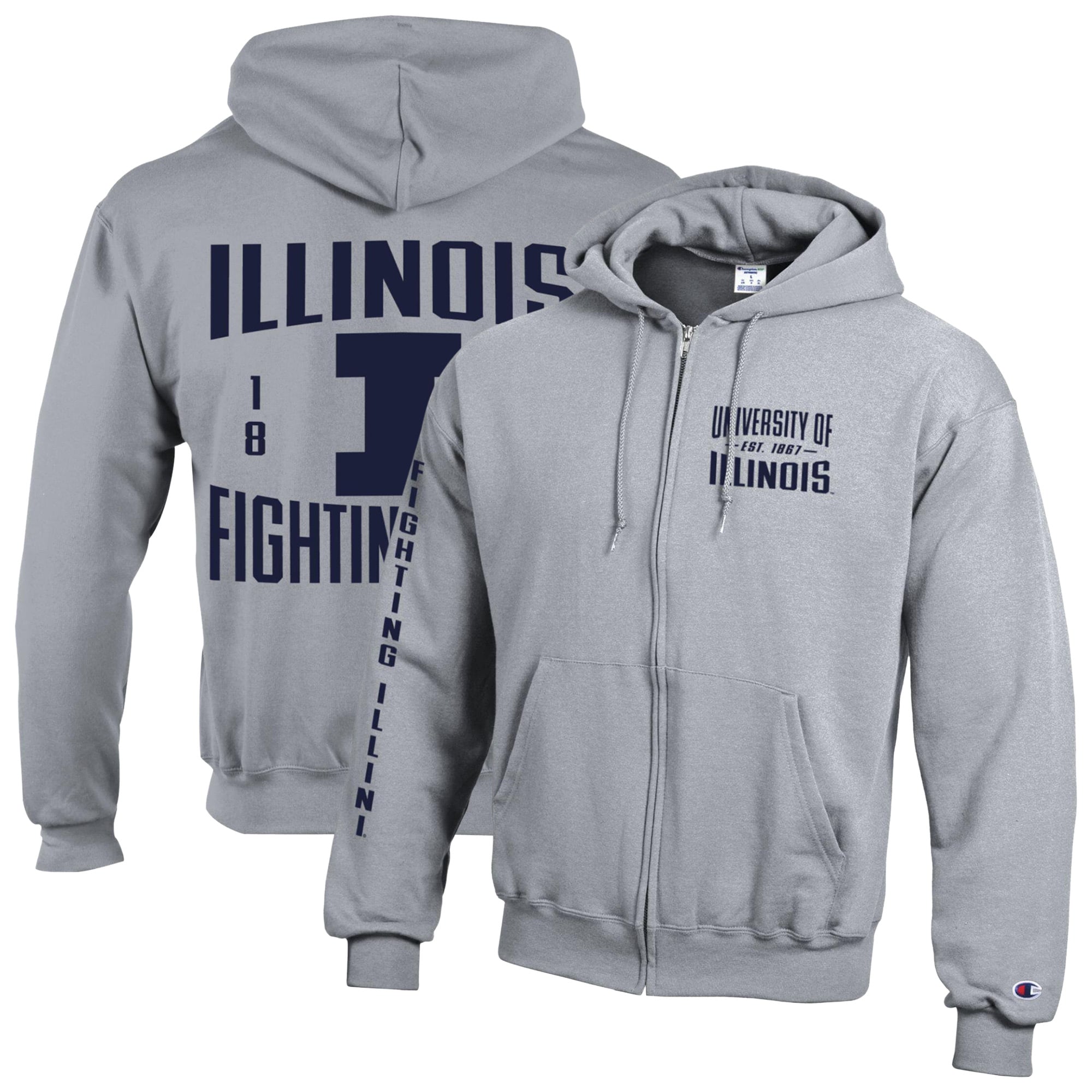 Men's Champion  Heather Gray Illinois Fighting Illini Varsity Powerblend Full-Zip Fleece Hoodie