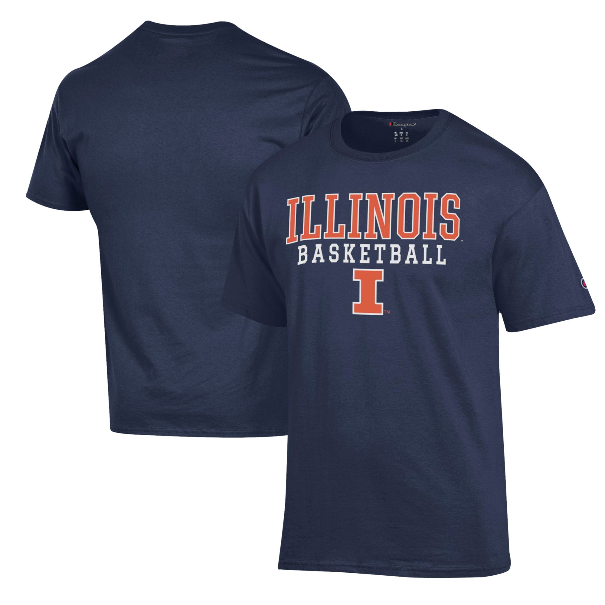 Men's Champion Navy Illinois Fighting Illini Basketball Stack T-Shirt