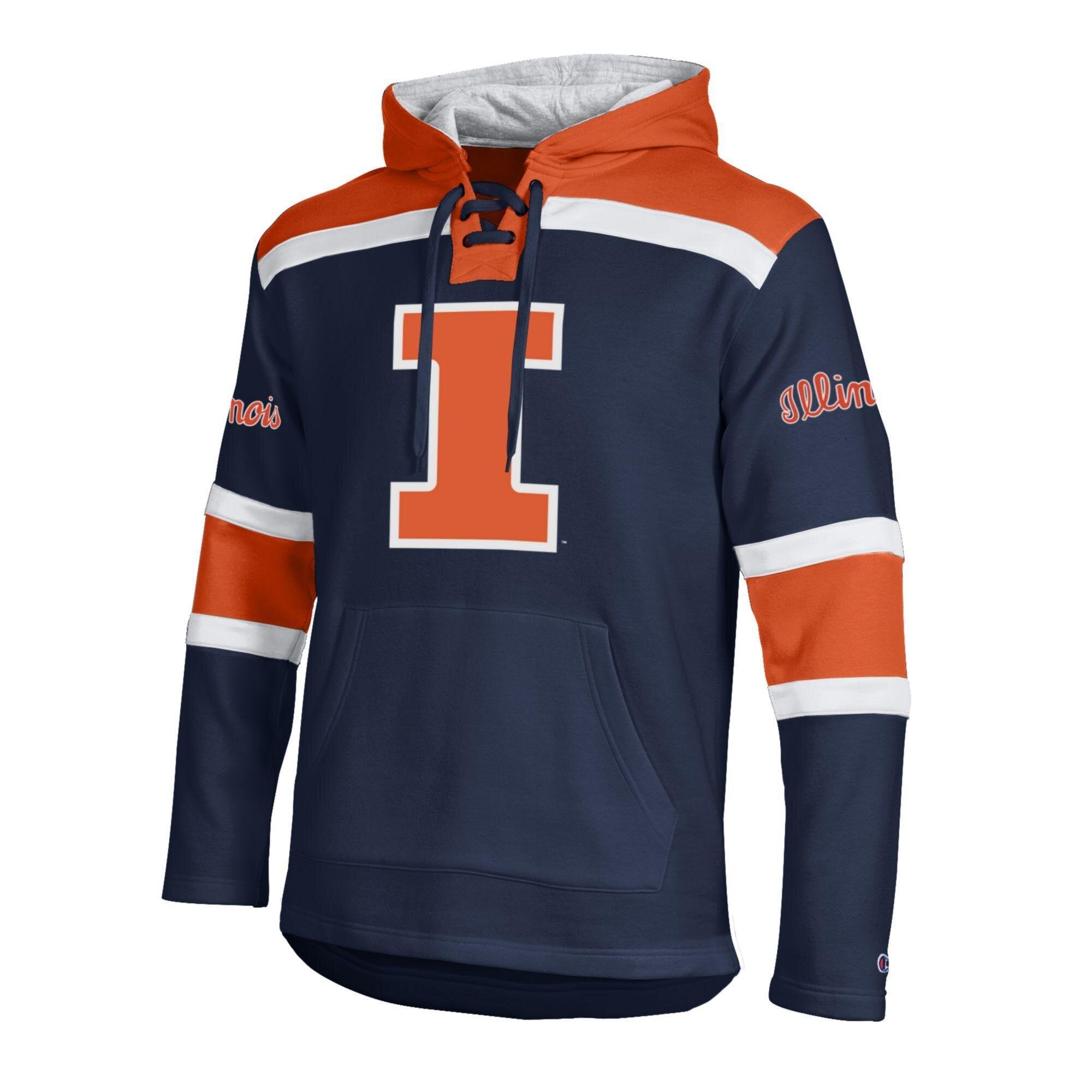 Sweat à capuche en polaire Champion bleu marine Illinois Fighting Illini Lacer pour homme