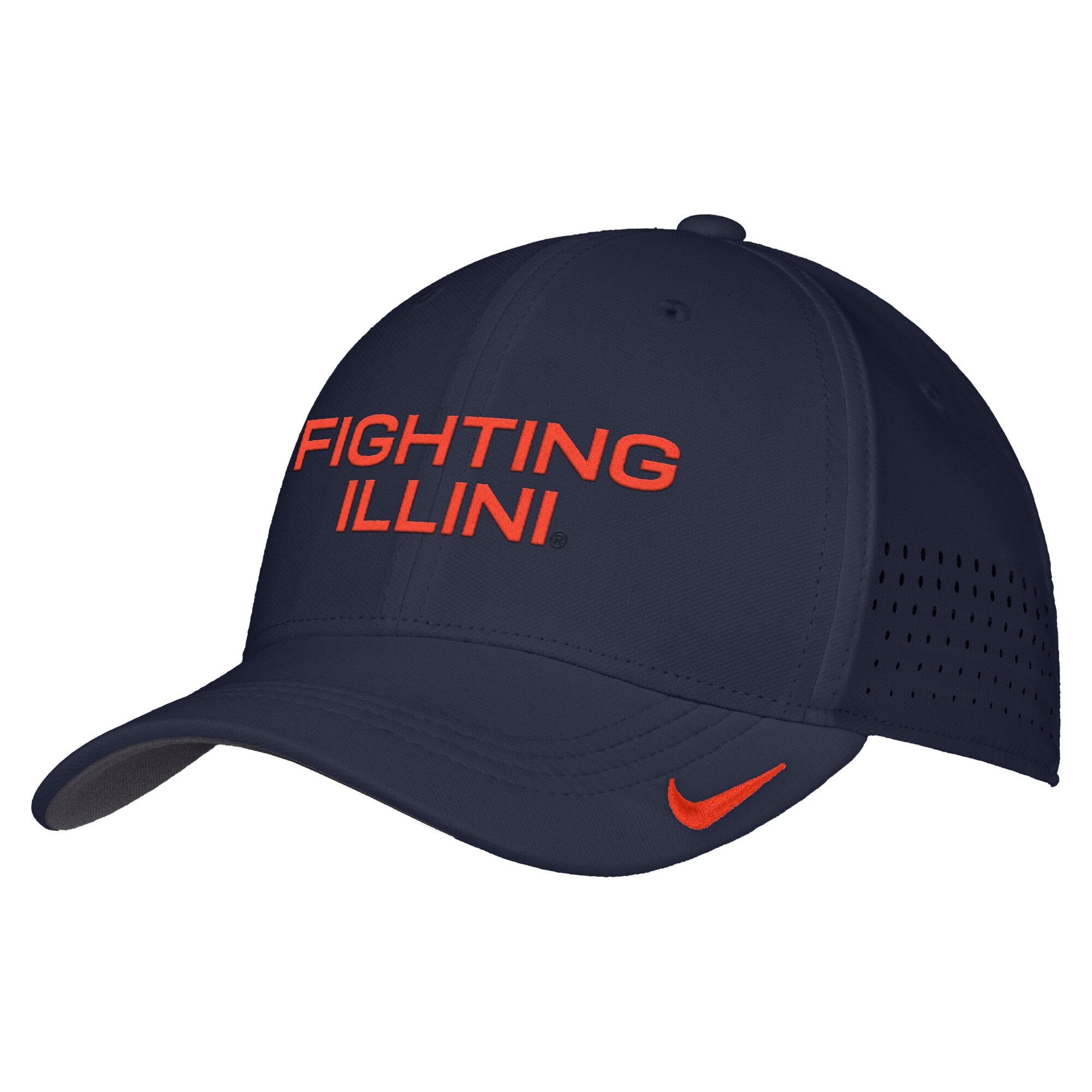 Men's Nike Navy Illinois Fighting Illini 2026 On-Field AeroBill SwooshFlex Dri-FIT Hat