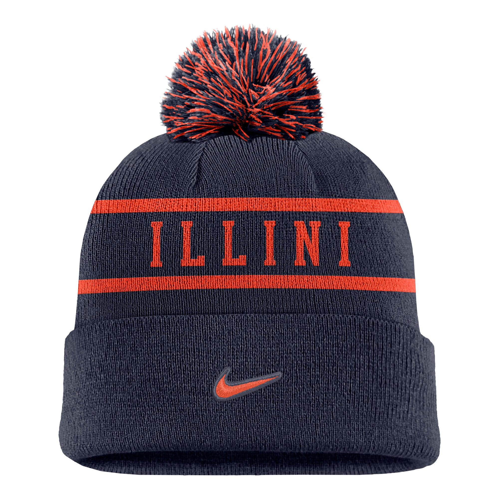 Men's Nike Navy Illinois Fighting Illini Peak Cuffed Knit Hat with Pom