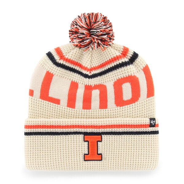 Bonnet unisexe '47 crème Illinois Fighting Illini Quattrle en maille gaufrée à revers avec pompon