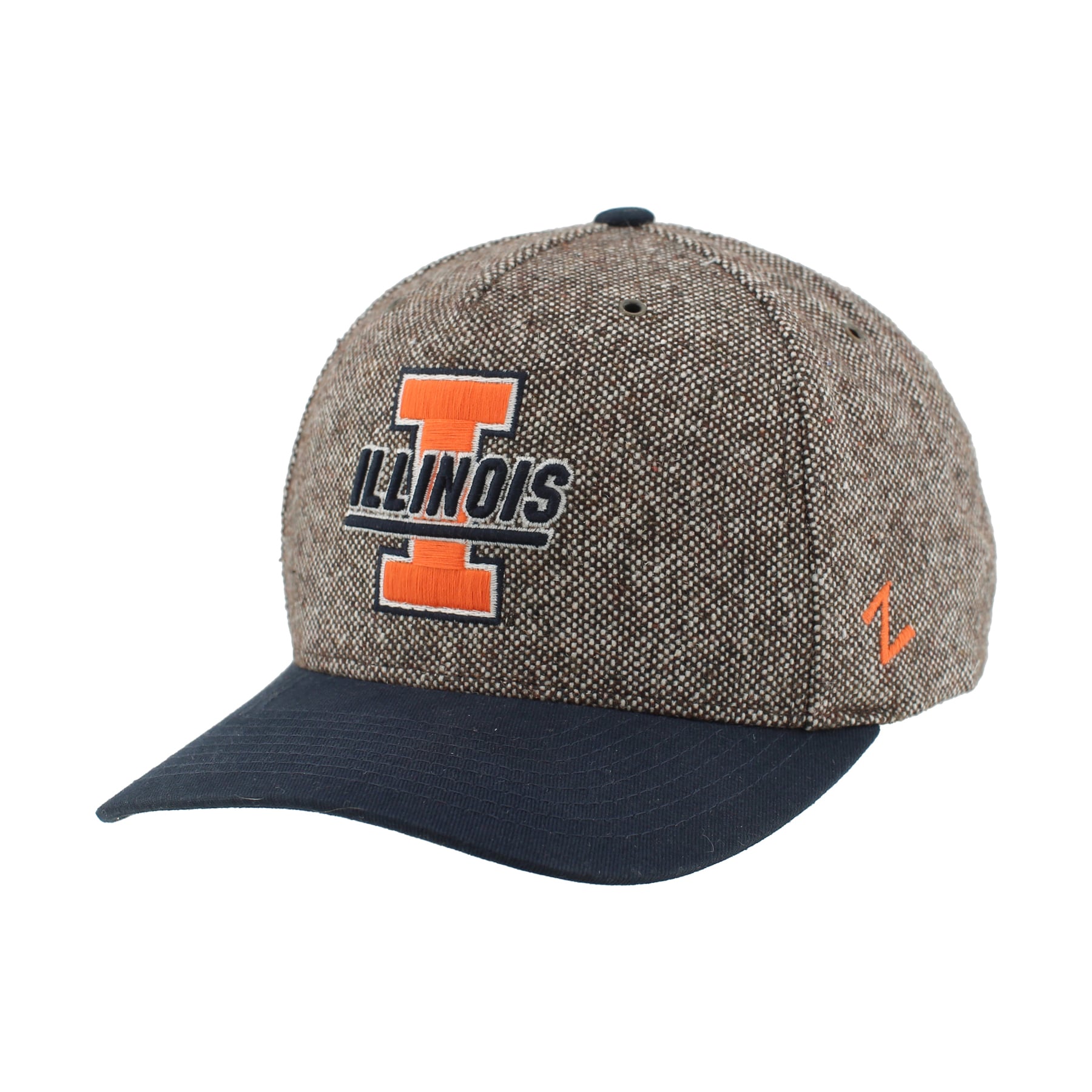 Chapeau unisexe Zephyr marron/marine en tweed Illinois Fighting Illini à couronne pincée et ajustable