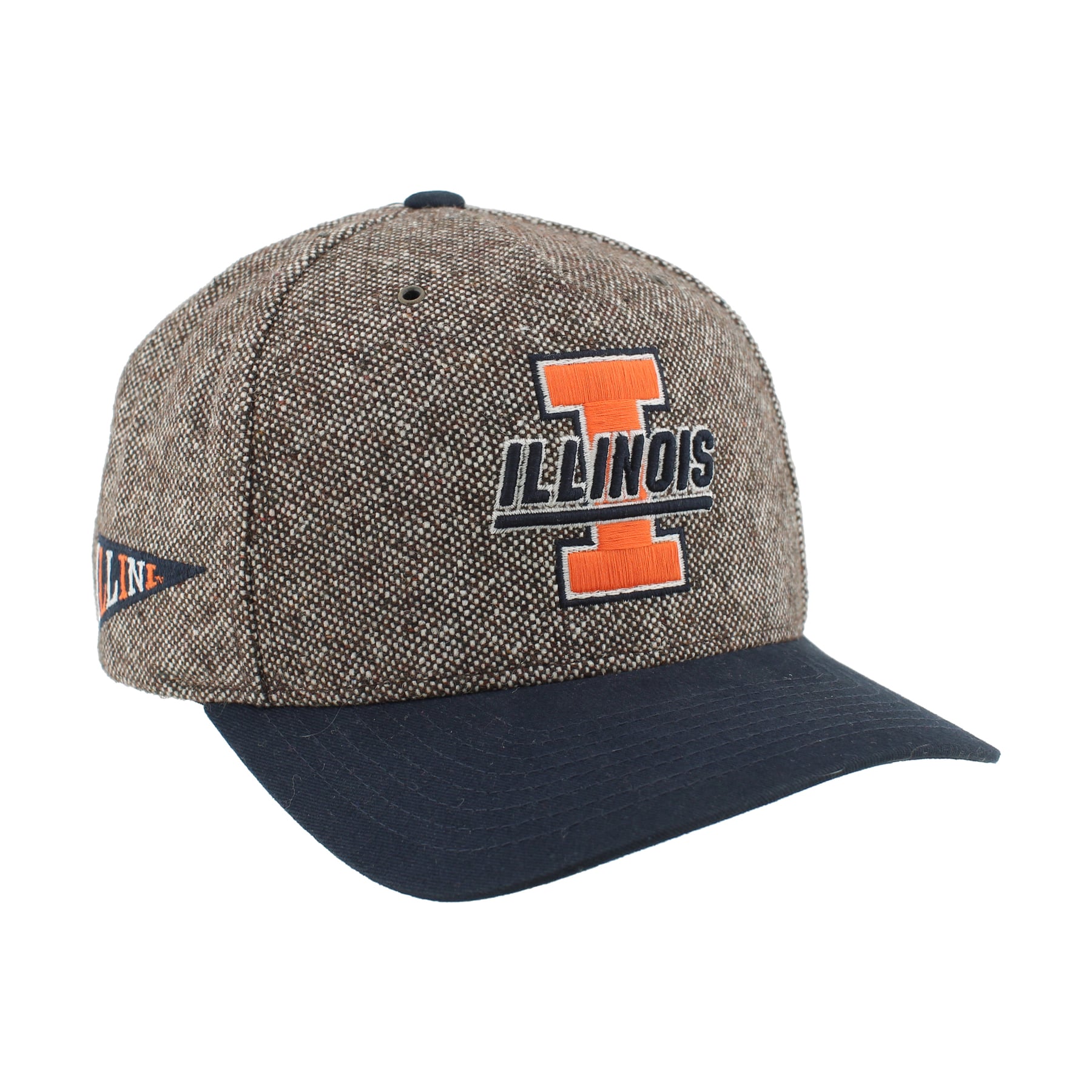 Chapeau unisexe Zephyr marron/marine en tweed Illinois Fighting Illini à couronne pincée et ajustable