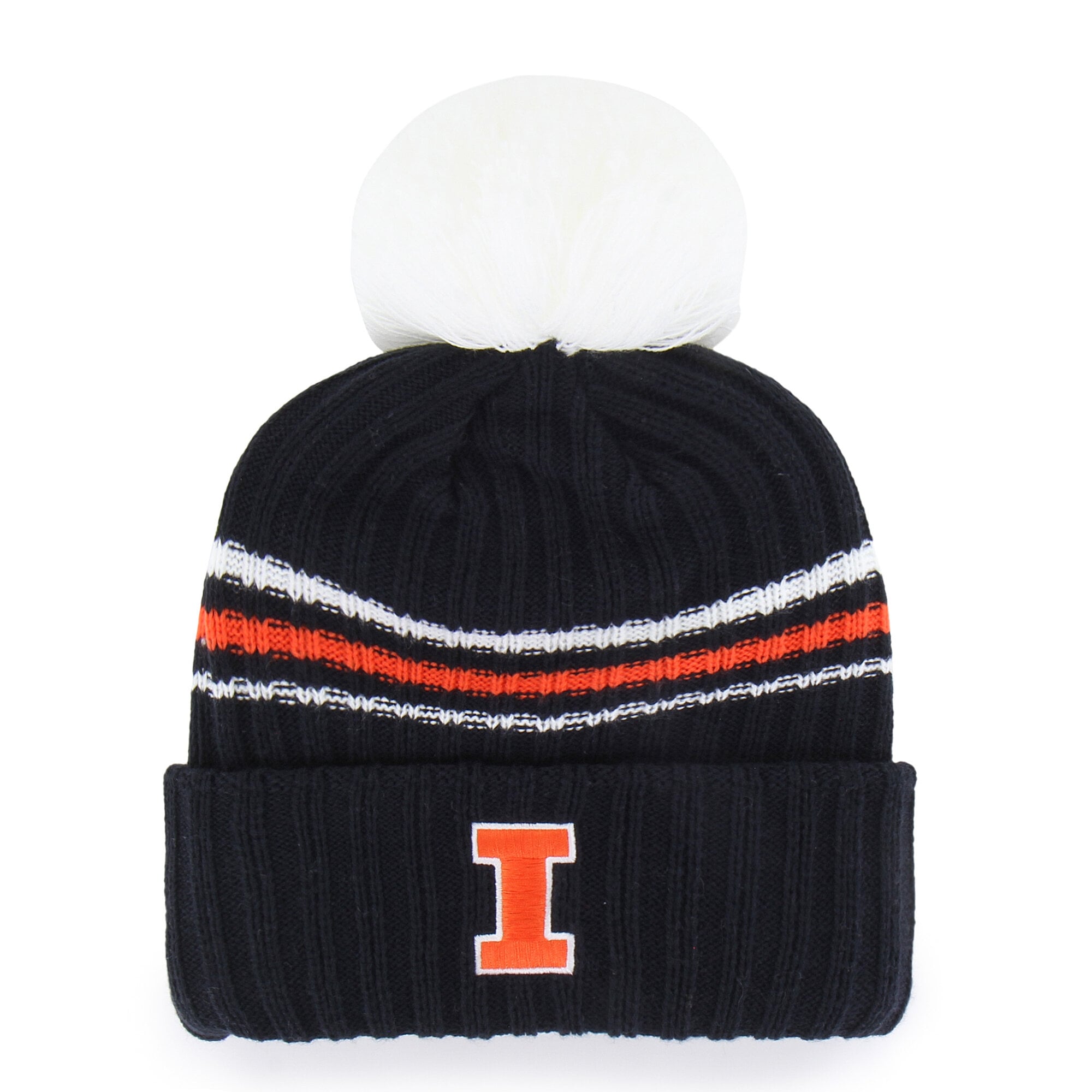 Bonnet tricoté à pompon et inscription duveteuse « 47 » bleu marine pour femme, Illinois Fighting Illini