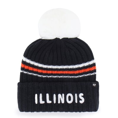  Illinois Fighting Illini '47 Women's Seasonal Fuzzy Script Big Pom Knit Hat - Navy