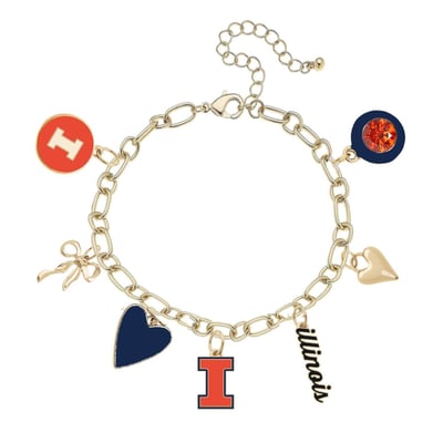 Illinois Fighting Illini CANVAS Style Women's 18K Gold-Plated Chain Link Charm Bracelet