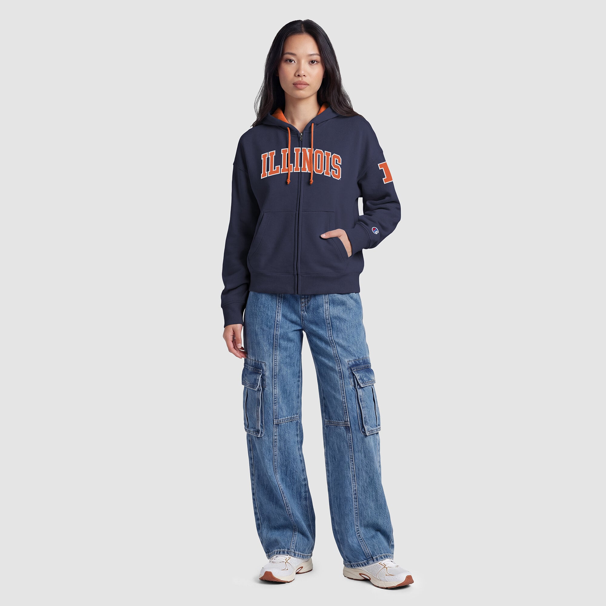 Sweat à capuche zippé en polaire Champion Navy Illinois Fighting Illini Arch pour femme