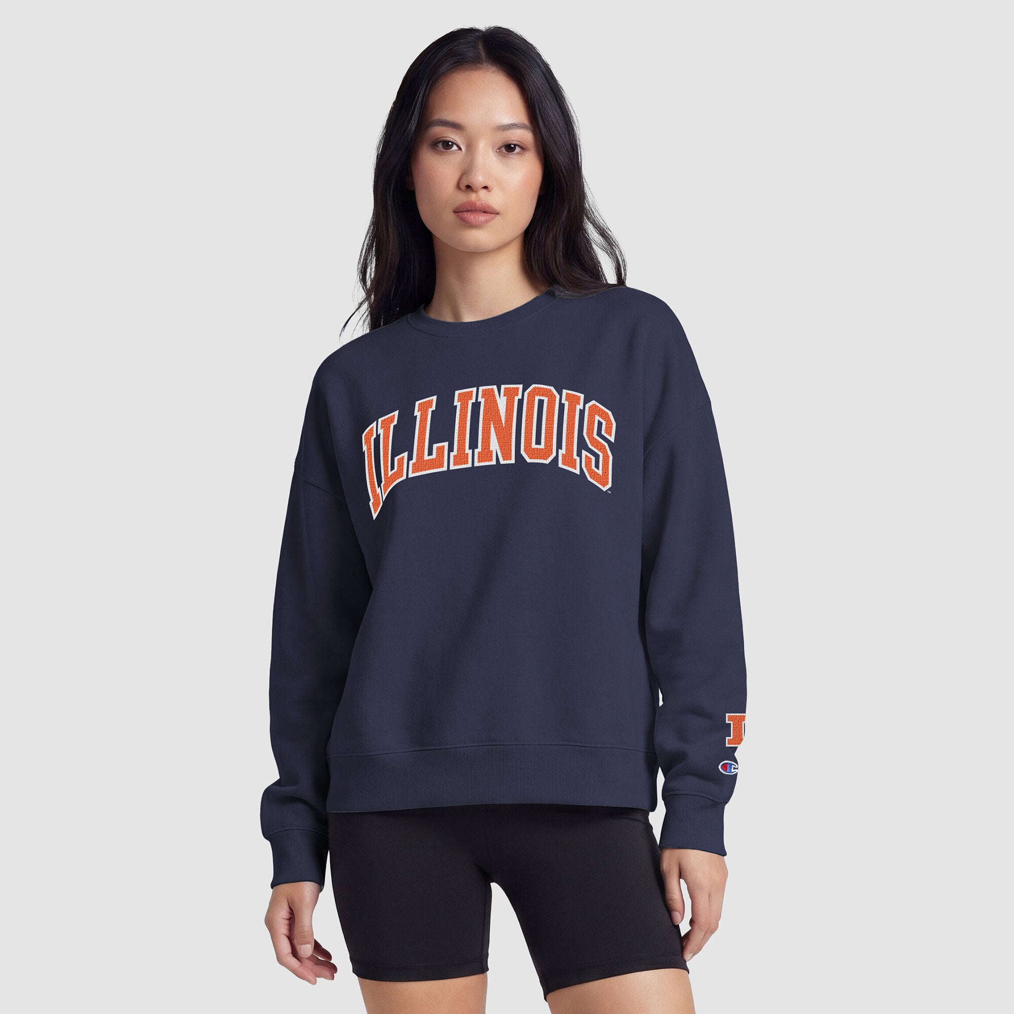 Women's Champion  Navy Illinois Fighting Illini Fleece Crew Sweatshirt