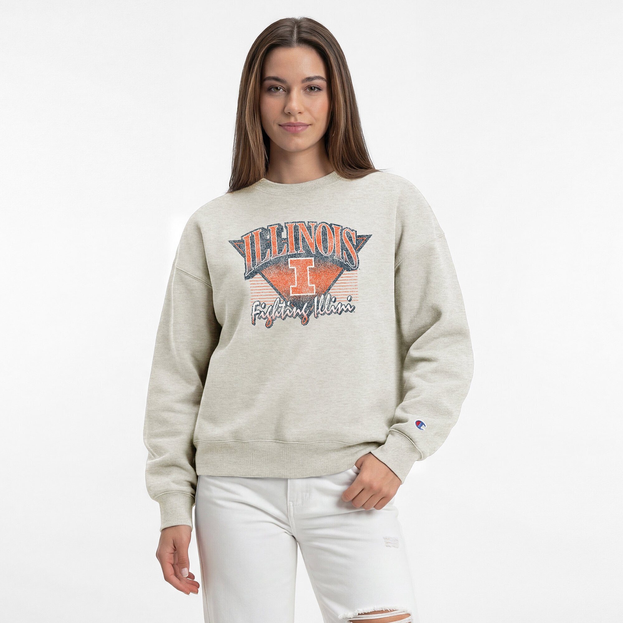 Women's Champion  Oatmeal Illinois Fighting Illini All-Star Weave Sweatshirt