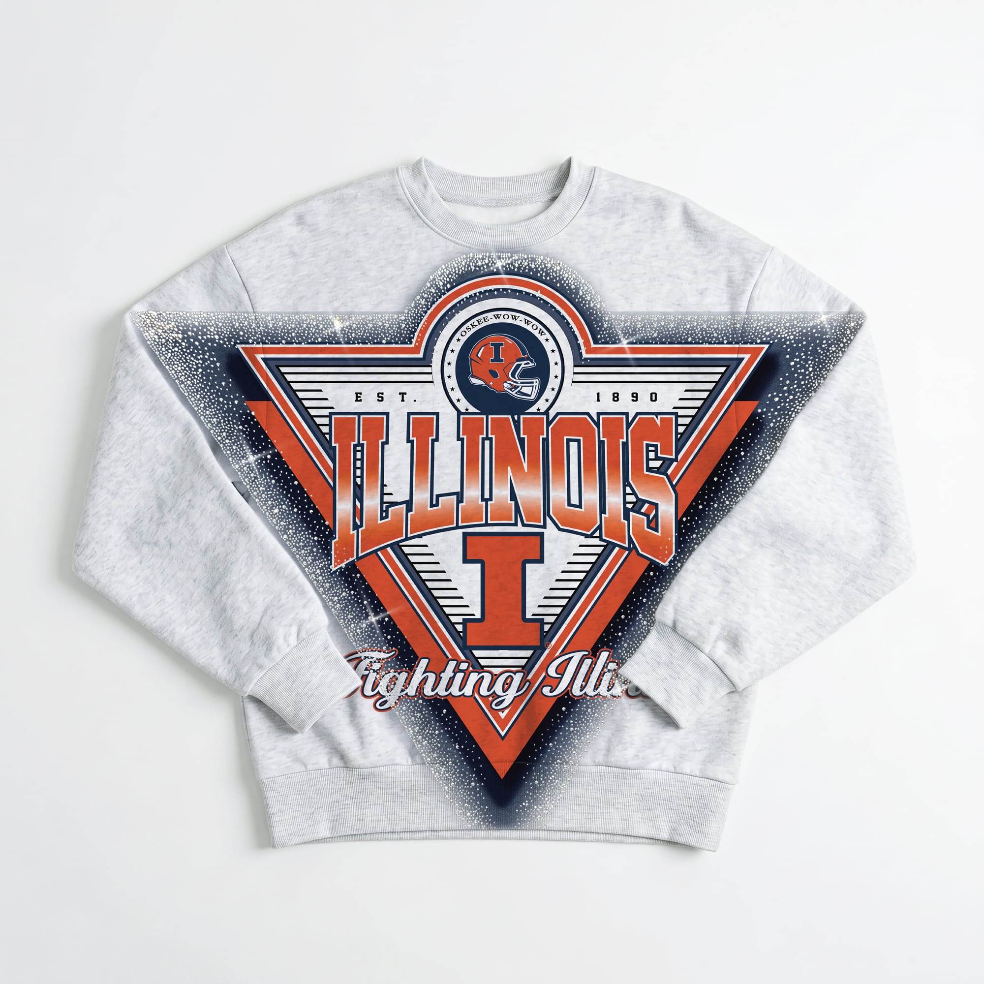 Women's Gameday Couture Gray Illinois Fighting Illini Chasing Victory Rhinestone Spray Oversized Fleece Sweatshirt