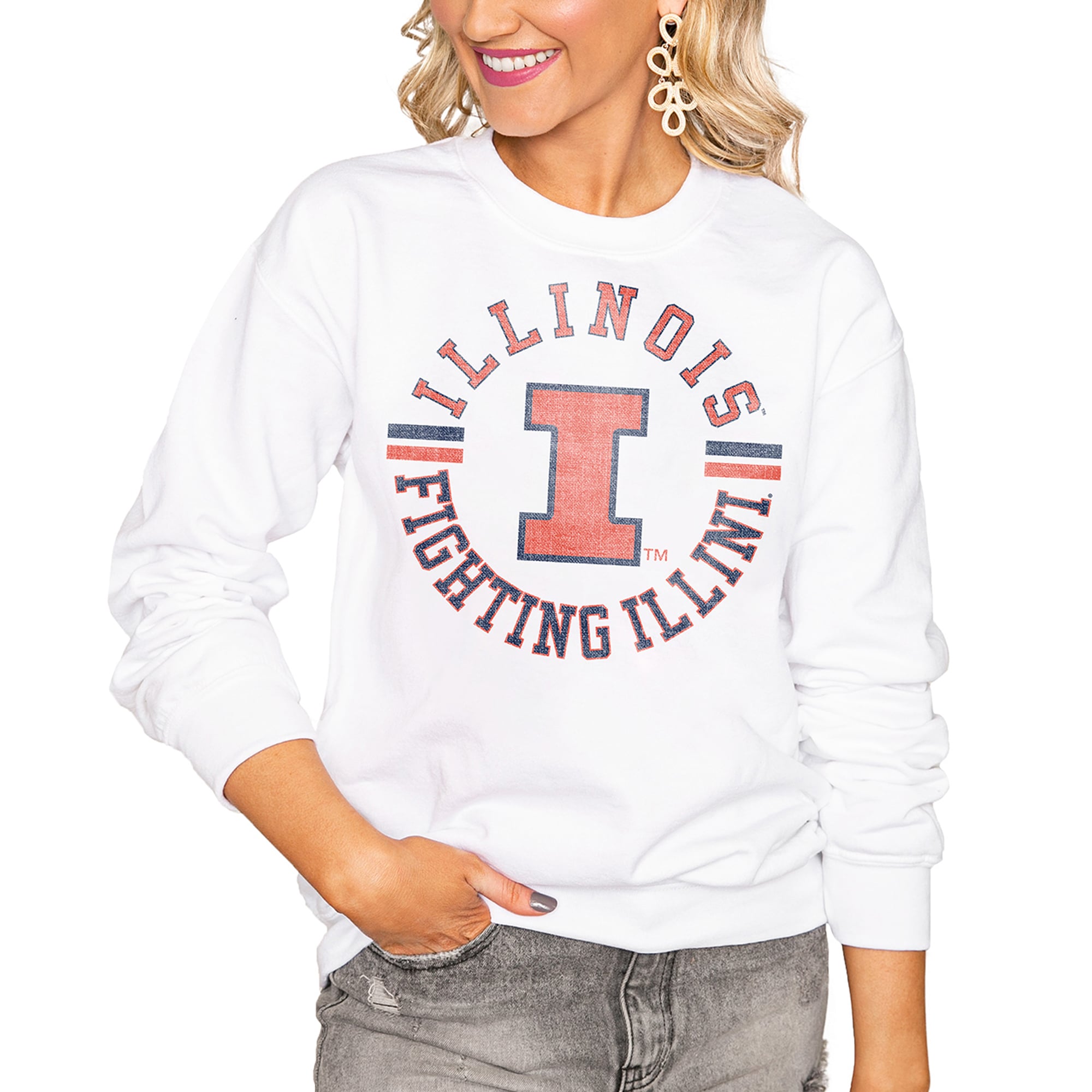Sweat-shirt oversize vintage Perfect Crew blanc Illinois Fighting Illini pour femmes, collection Gameday Couture