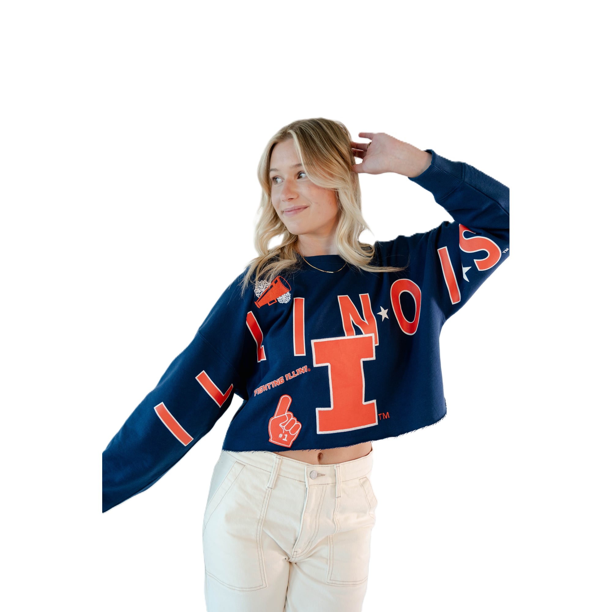 Sweat-shirt à écusson Phipps des Fighting Illini de l'Illinois, bleu marine, pour femmes, jour match.