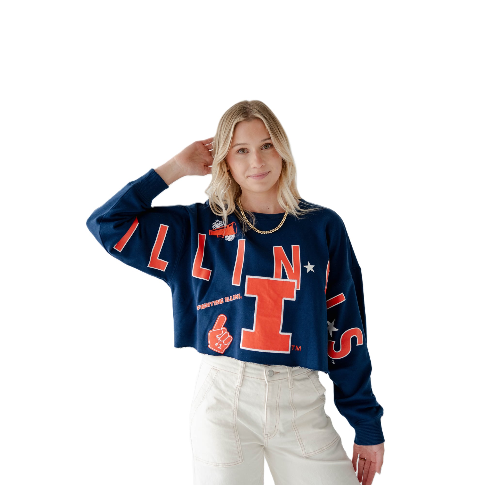 Sweat-shirt à écusson Phipps des Fighting Illini de l'Illinois, bleu marine, pour femmes, jour match.