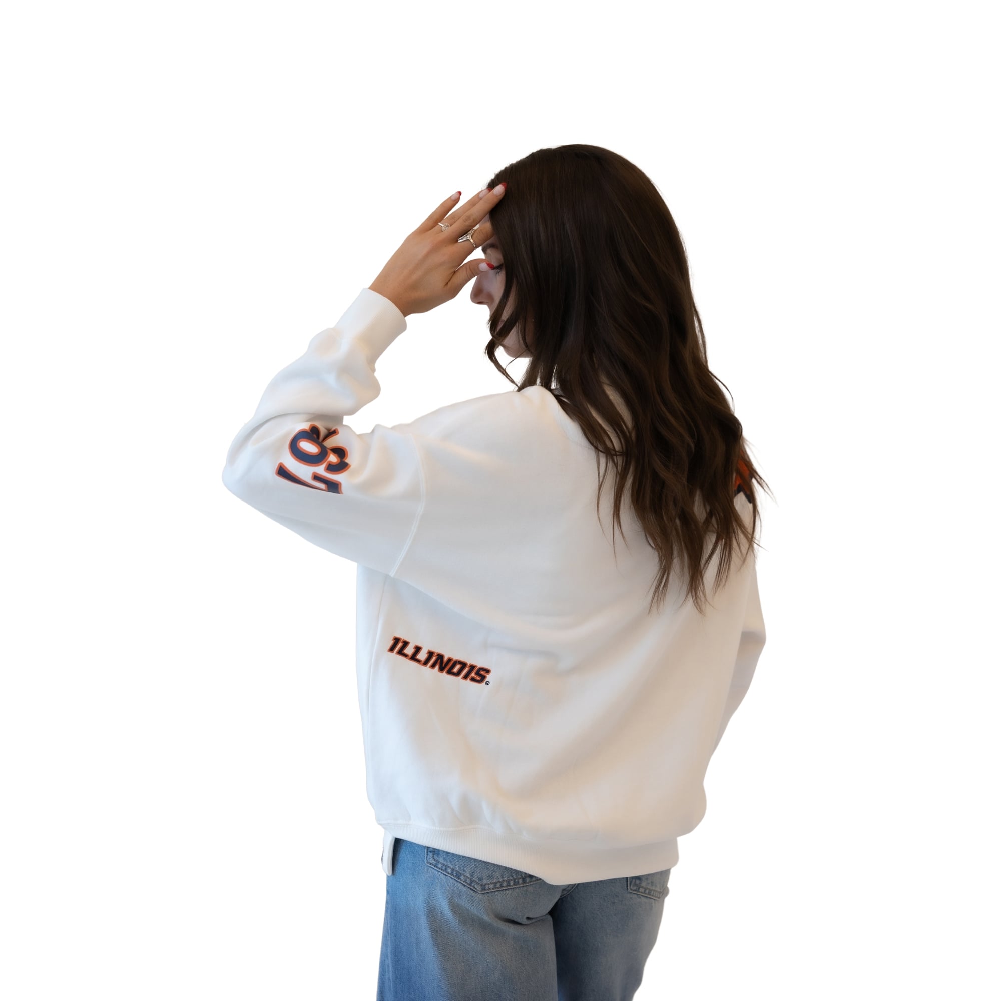 Sweat-shirt à col montant blanc pour femme, motif écusson des Fighting Illini de l'Illinois, idéal les jours match