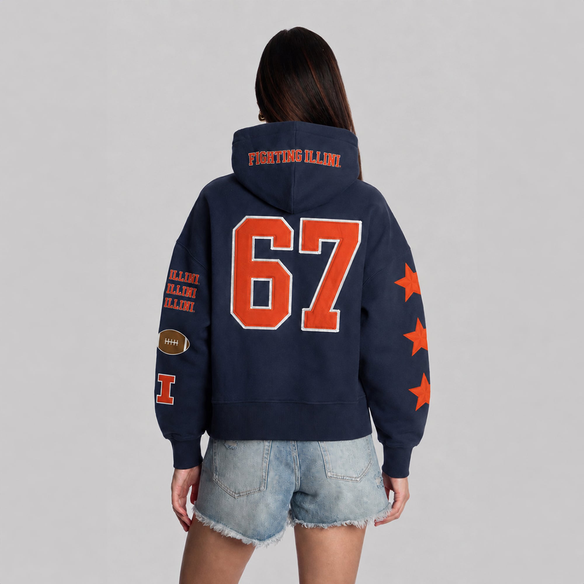 Sweat à capuche court Hype and Vice pour femmes, bleu marine, Illinois Fighting Illini