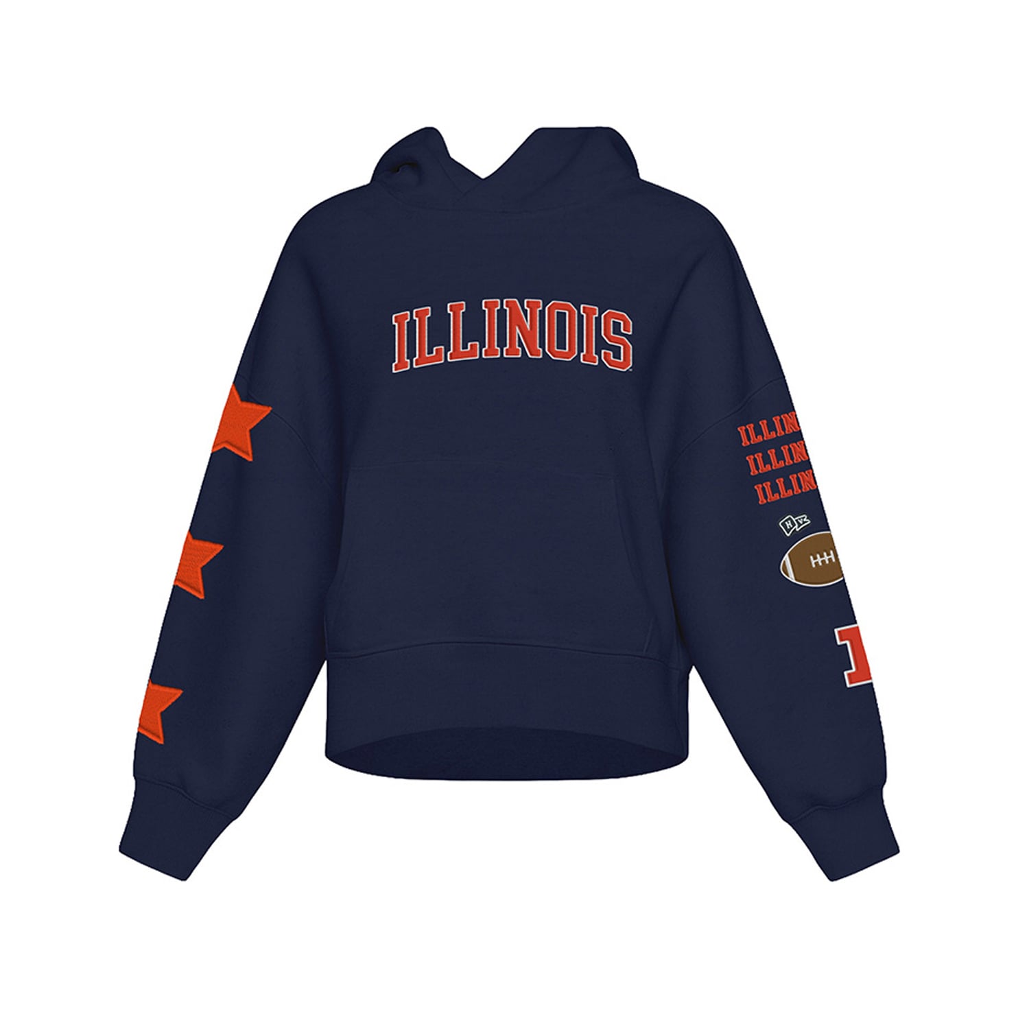 Sweat à capuche court Hype and Vice pour femmes, bleu marine, Illinois Fighting Illini